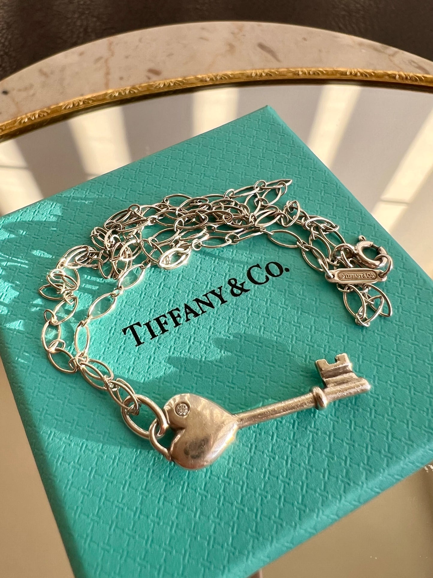 Tiffany & Co. Silver Heart Key Pendant, Mini 1P Diamond Silver 925 Women's Vintage Necklace