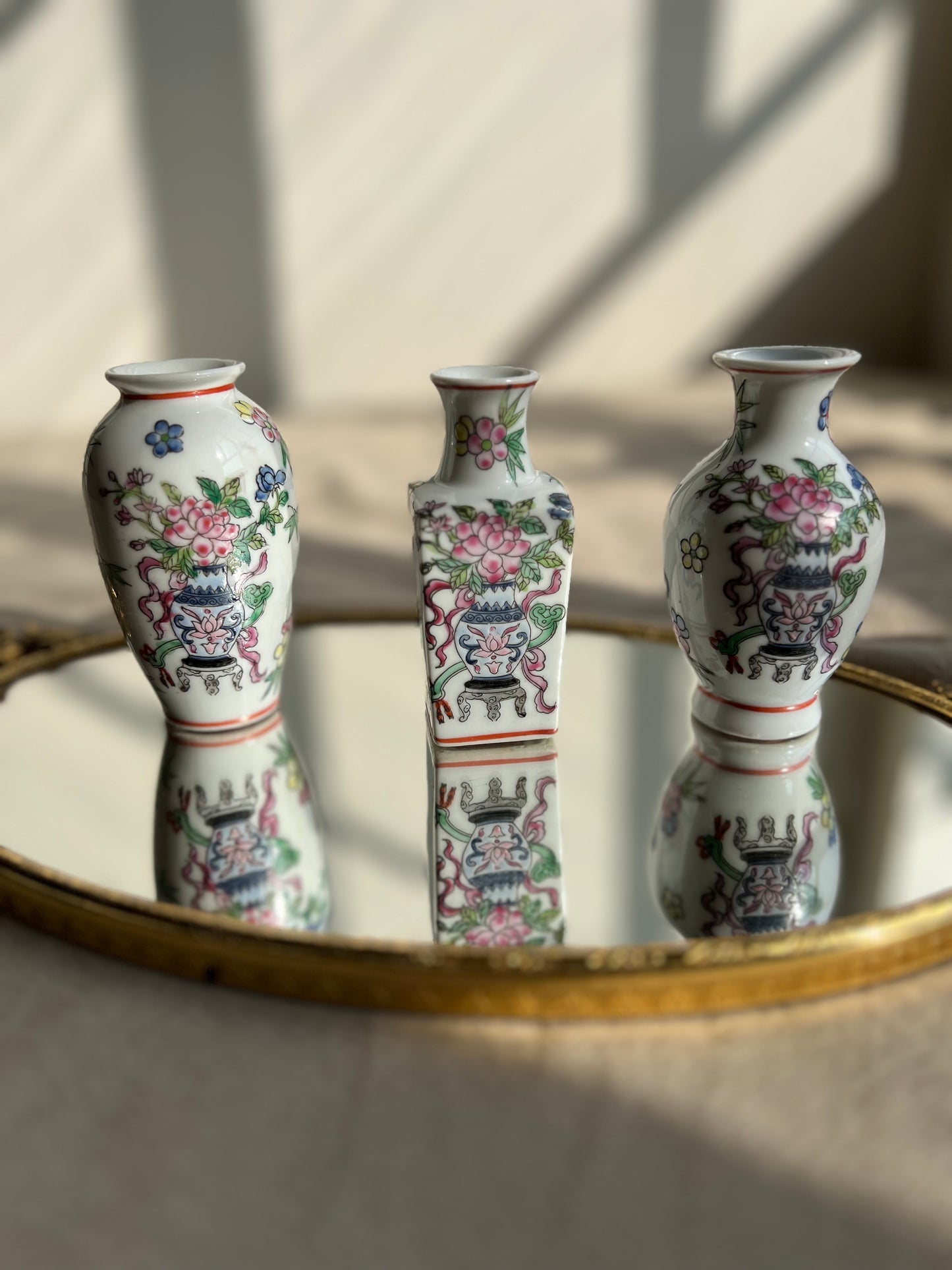 Vintage Miniature Chinese Porcelain Famille Rose Elegant Hand-painted Vase with Floral Decoration