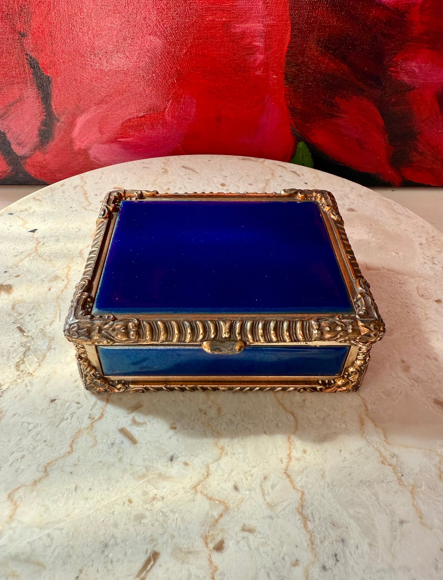 Royal Bovano Italian Style Cobalt Blue Enamel Vintage Cigarette Case or Jewelry Box from the 1950s or 1960s
