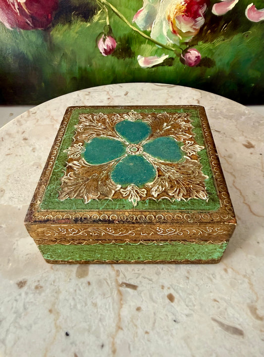 Italian Style Florentine Gold-gilded Wooden Vintage Jewelry or Trinket Box