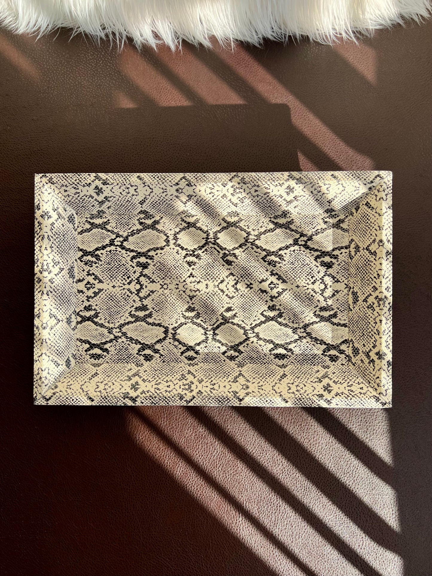 Gray and White Faux Python Leather Material Vintage Table Tray