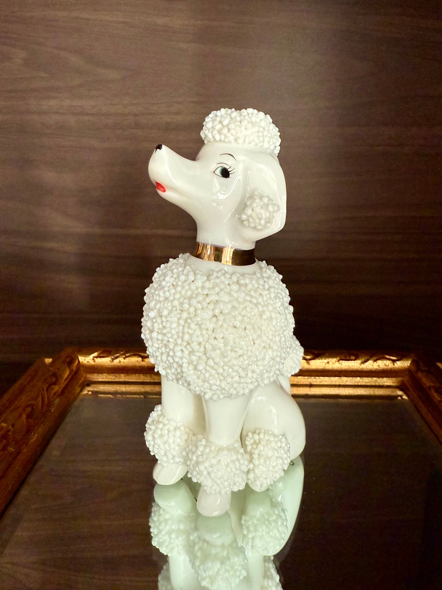 Vintage White Porcelain Spaghetti or Sugar Poodle Figurine Dog, Numbered - Made in Japan