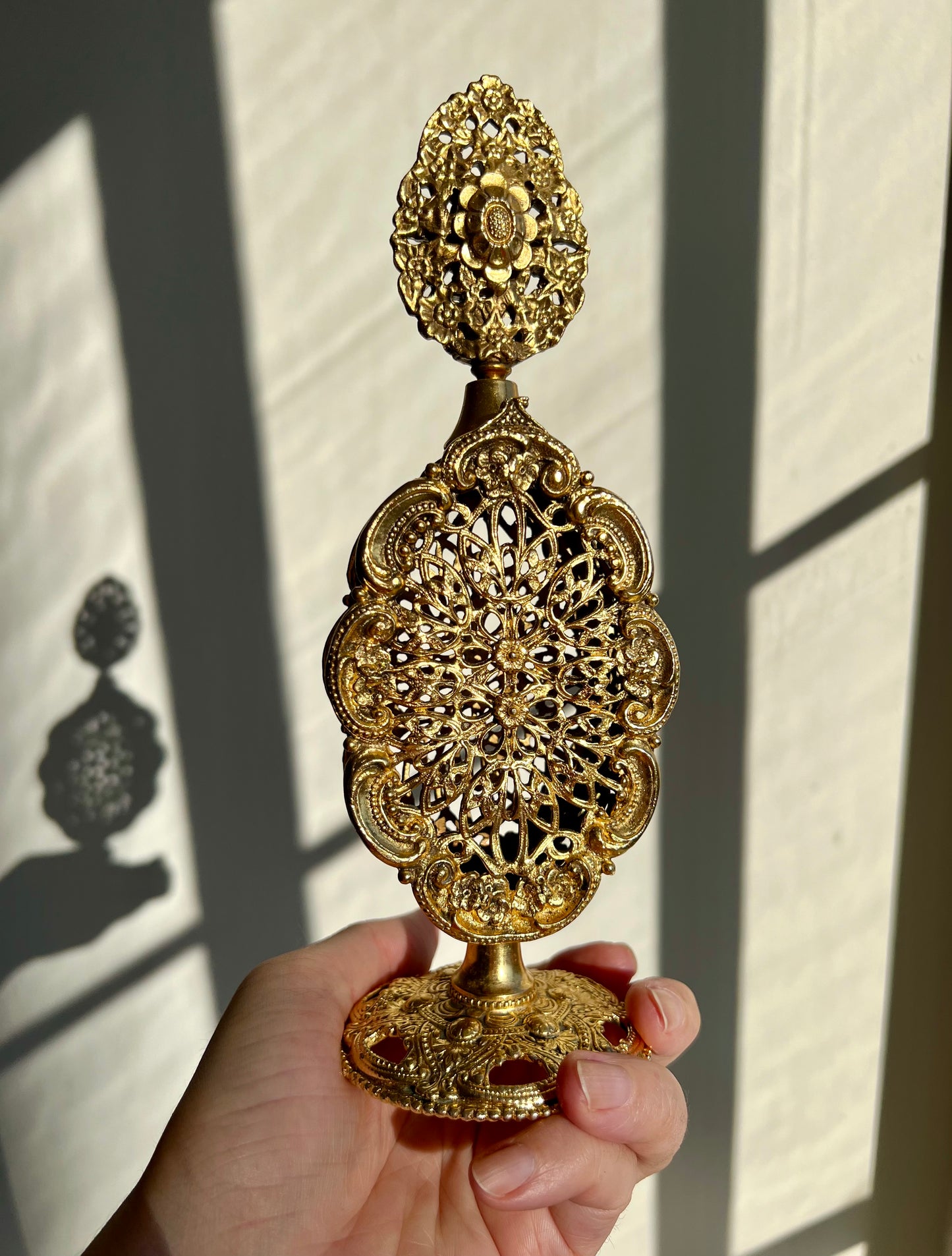 Stylebuilt Vintage Ornate Flower Decor Gilt Metal Perfume Bottle