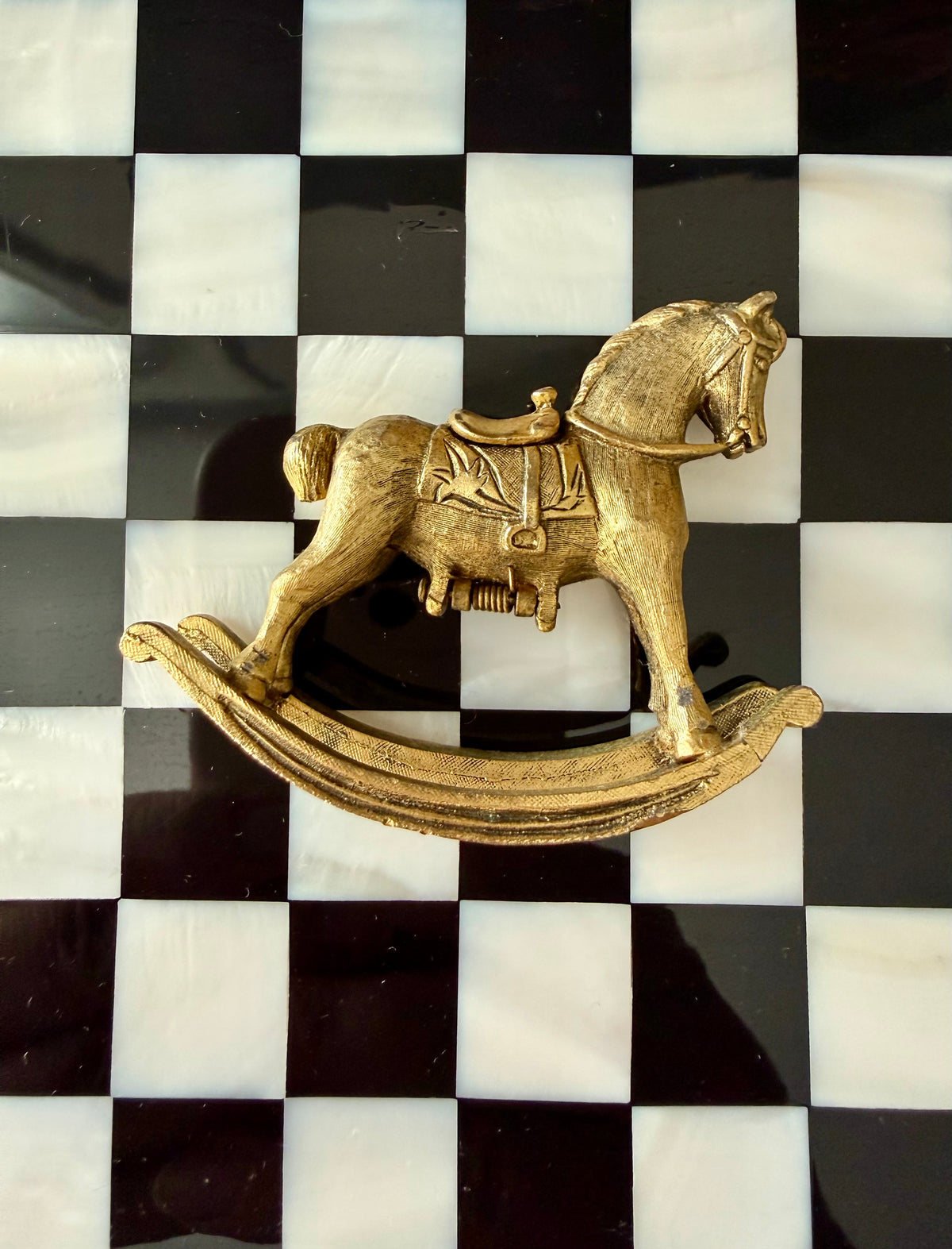 1970s Vintage Max Factor Gold-toned Metal “Rocking Horse” Perfume Compact