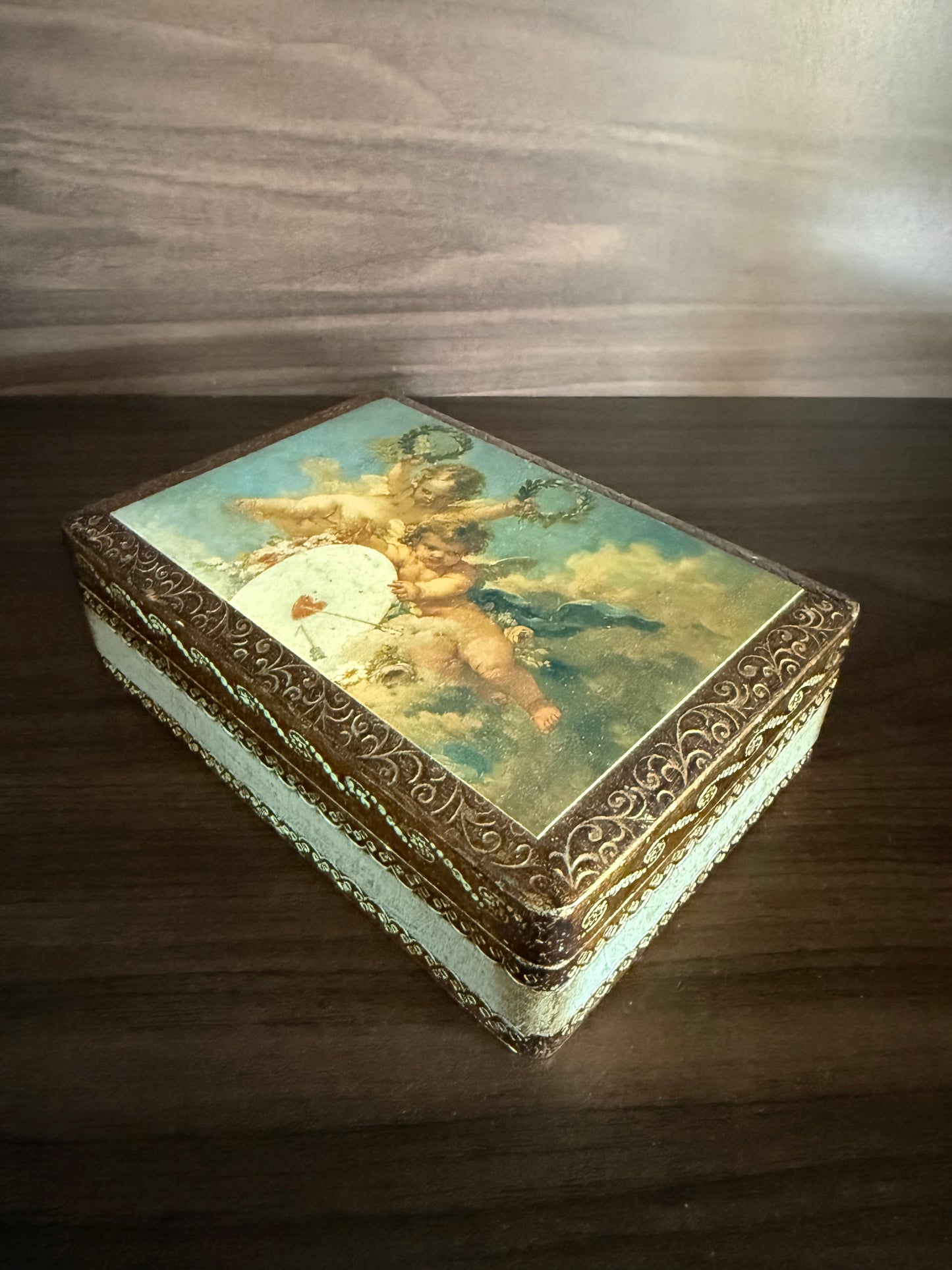 Italian Florentine Gold gilded, Handmade Wooden Vintage Jewelry or Trinket Box - Made in Italy