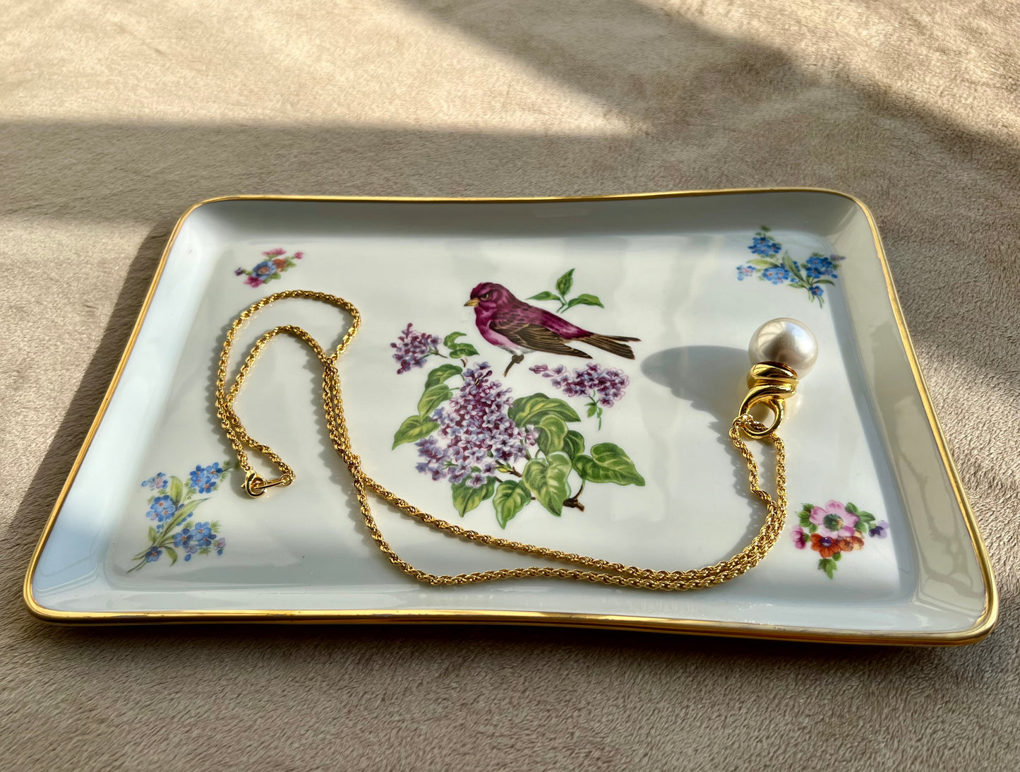 Limoges Porcelain Vanity Tray With Lilac Floral and Bird