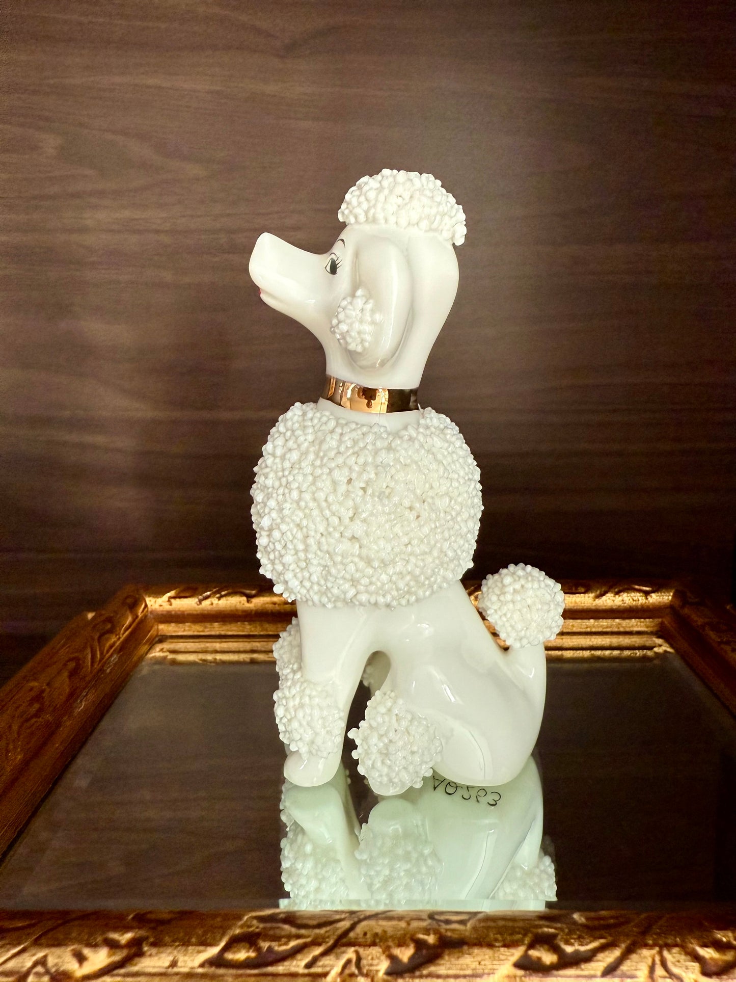 Vintage White Porcelain Spaghetti or Sugar Poodle Figurine Dog, Numbered - Made in Japan
