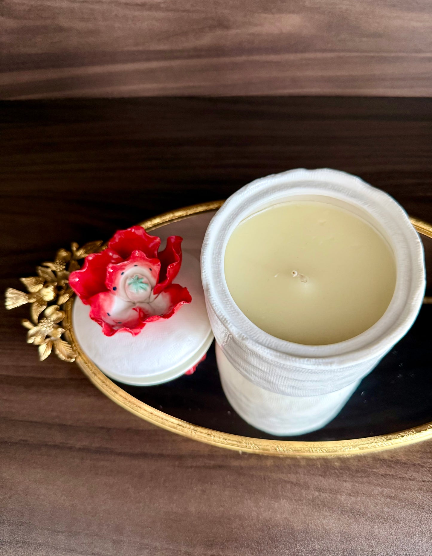 “Sweet Red Poppy" Luxury White Ceramic Candle with Lid by Illume