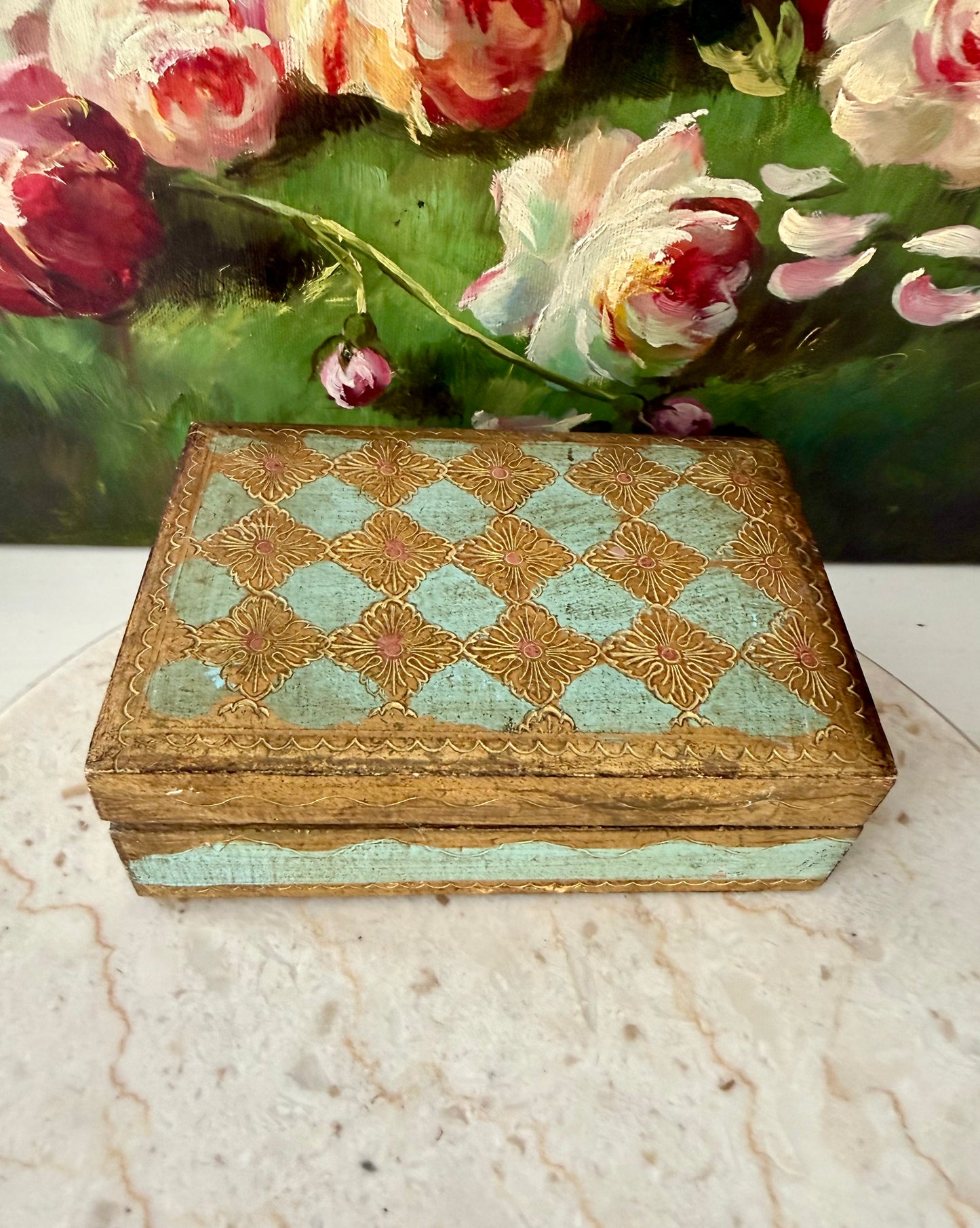 Italian Vintage Florentine Gold Gilt Wooden Handmade Jewelry Box