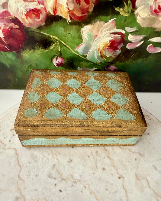 Italian Vintage Florentine Gold Gilt Wooden Handmade Jewelry Box