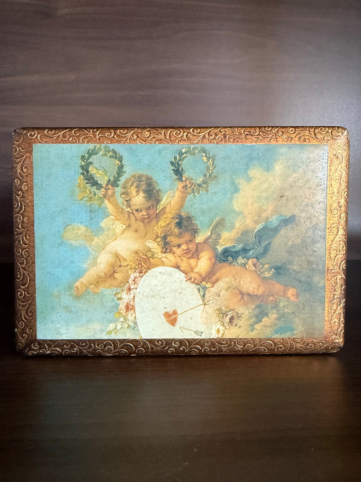 Italian Florentine Gold gilded, Handmade Wooden Vintage Jewelry or Trinket Box - Made in Italy