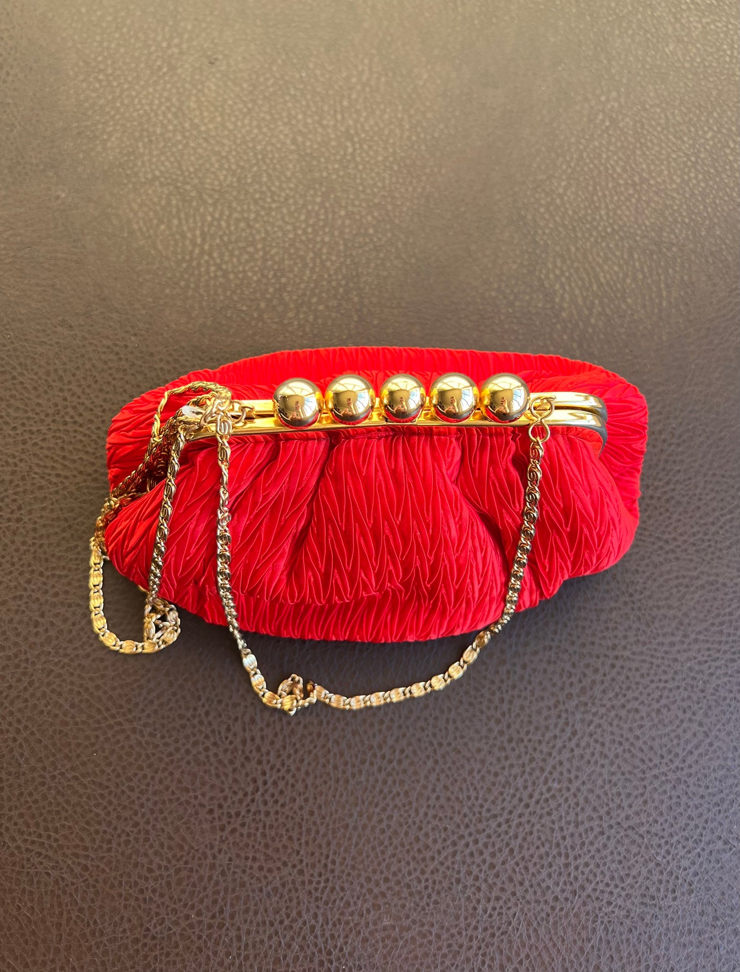 Crossbody Clutch, Robinsons Vintage Red Evening Purse, Handbag (1980s, 1990s) Pleated Satin