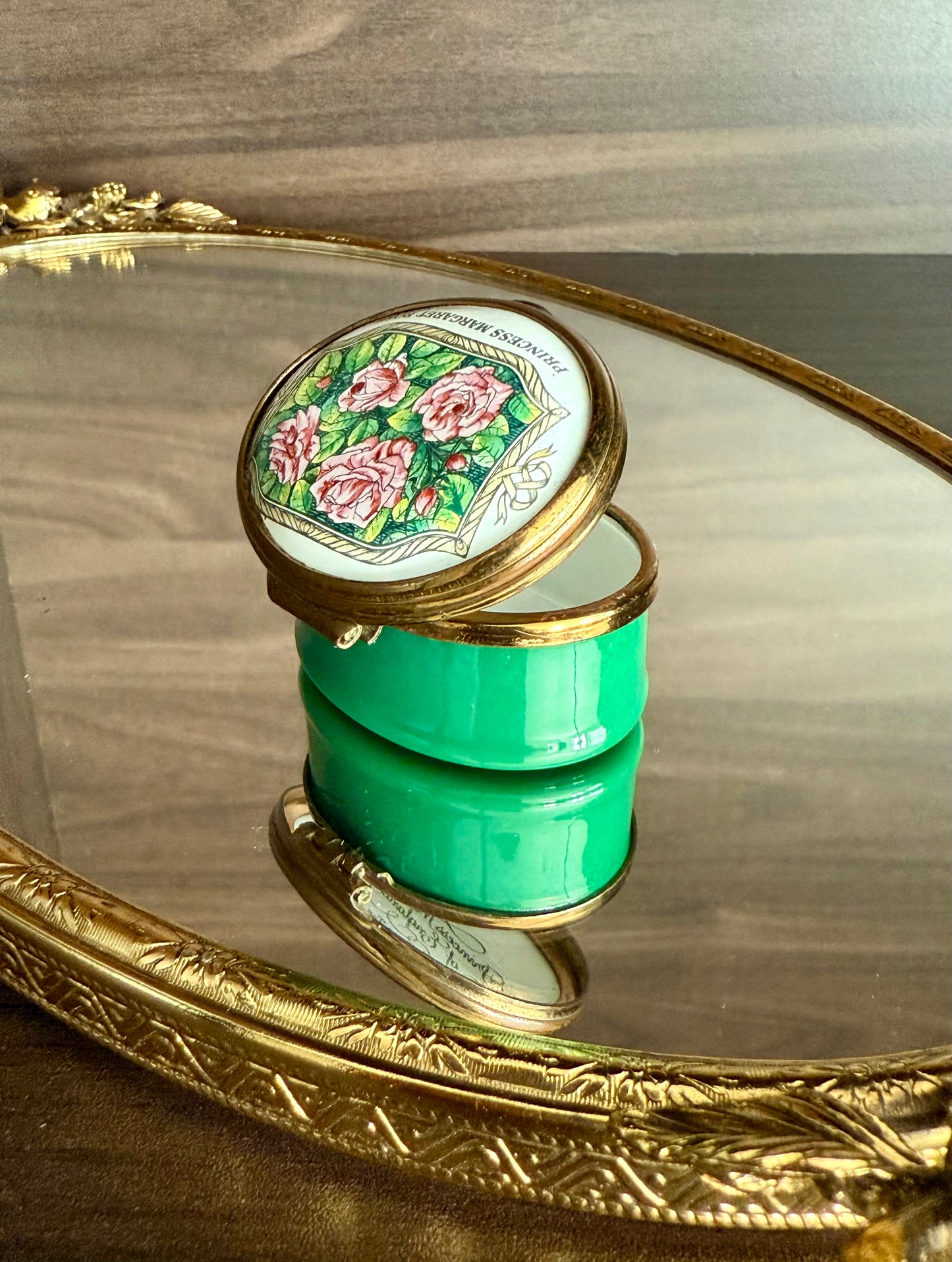 Bilston & Battersea Enamels Vintage Princess Margaret of England Hybrid Tea Rose Jewelry or Trinket Box - Made in England