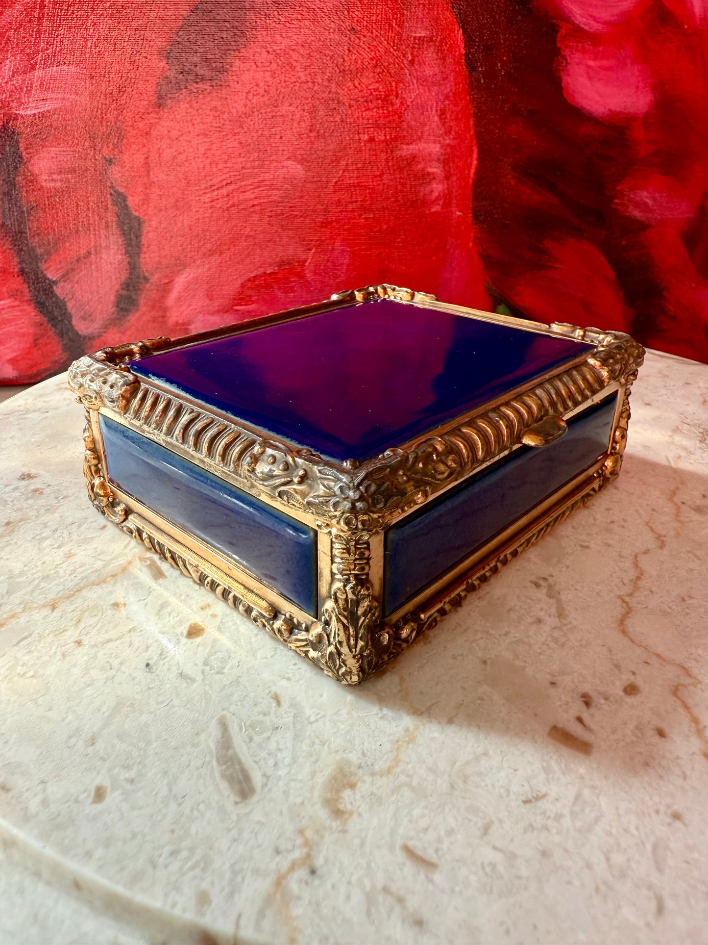 Royal Bovano Italian Style Cobalt Blue Enamel Vintage Cigarette Case or Jewelry Box from the 1950s or 1960s