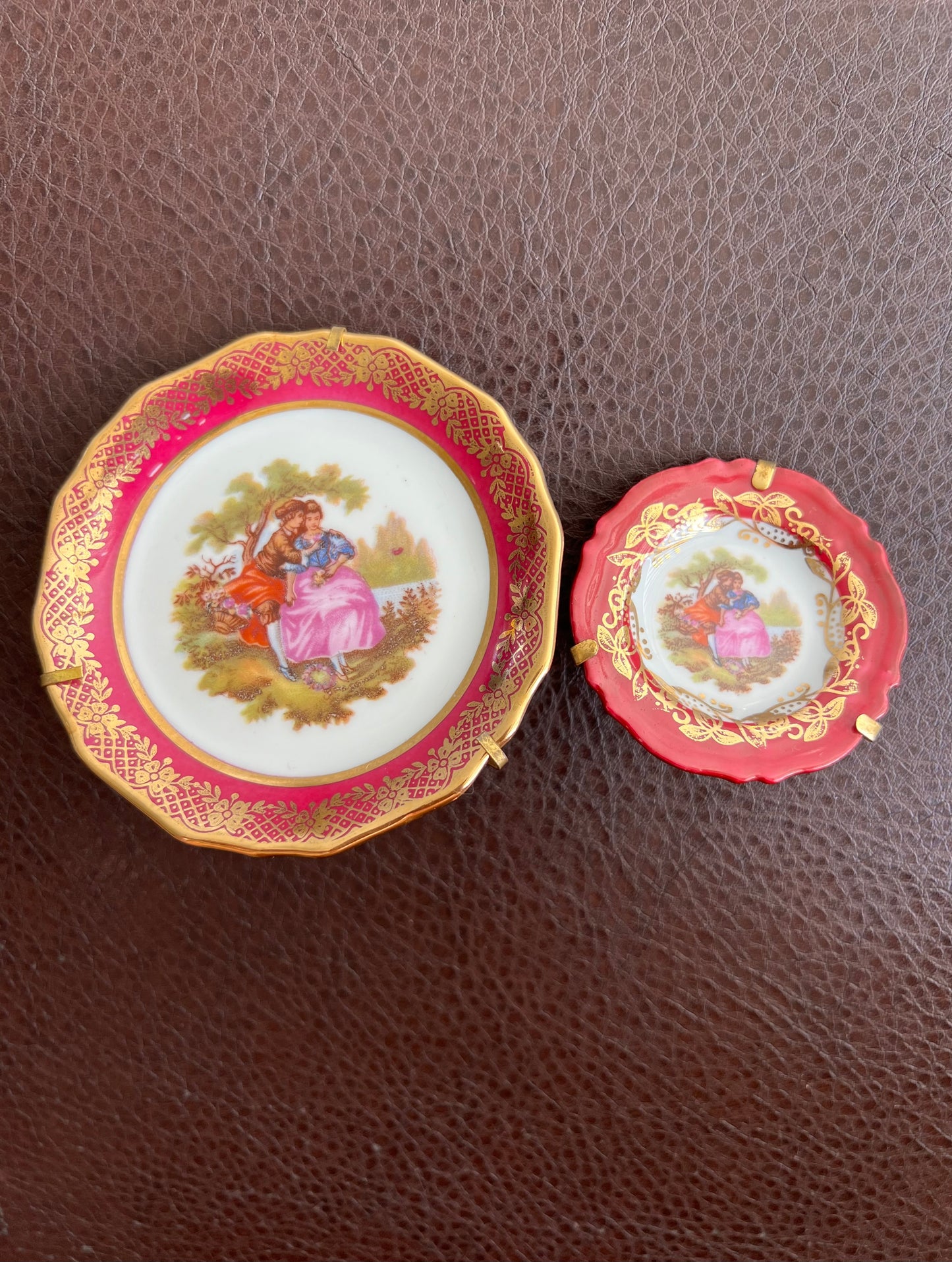 Limoges Vintage Miniature Porcelain Pink Rimmed Plate with Victorian Courting Couple (I have already sold the small plate)