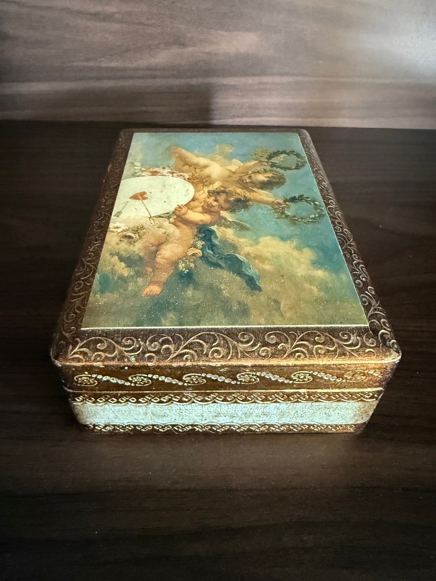 Italian Florentine Gold gilded, Handmade Wooden Vintage Jewelry or Trinket Box - Made in Italy