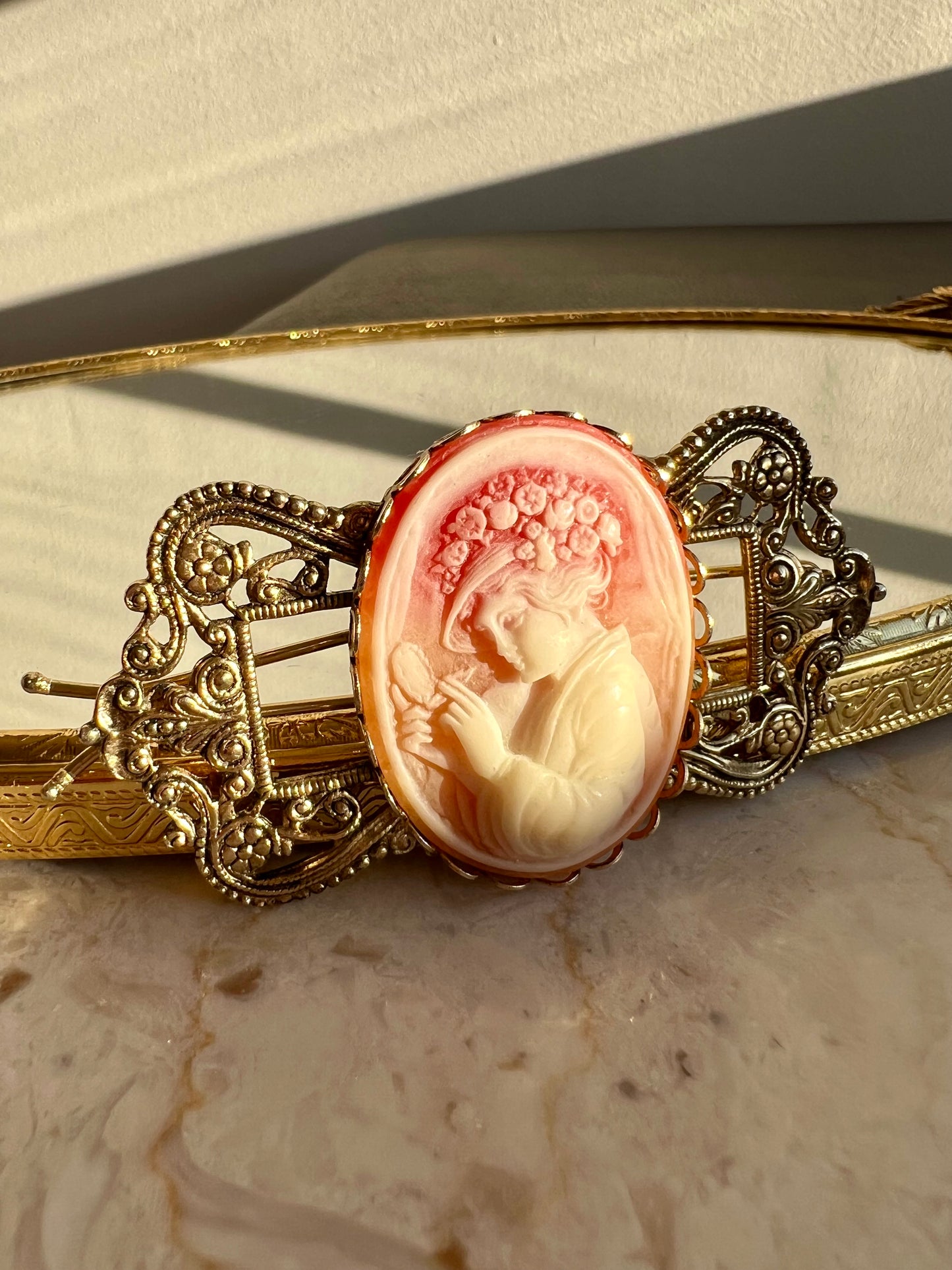 Cameo Pink and White Victorian Style Vintage Lady Hair Clip