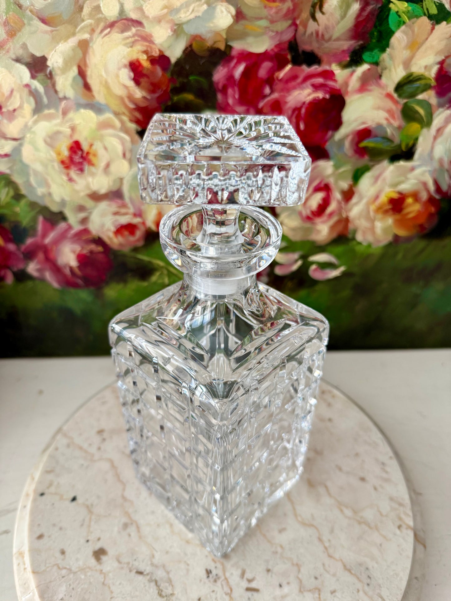 Atlantis Helsinki Style Vintage Cut Crystal Square Glass Whiskey Decanter with Stopper