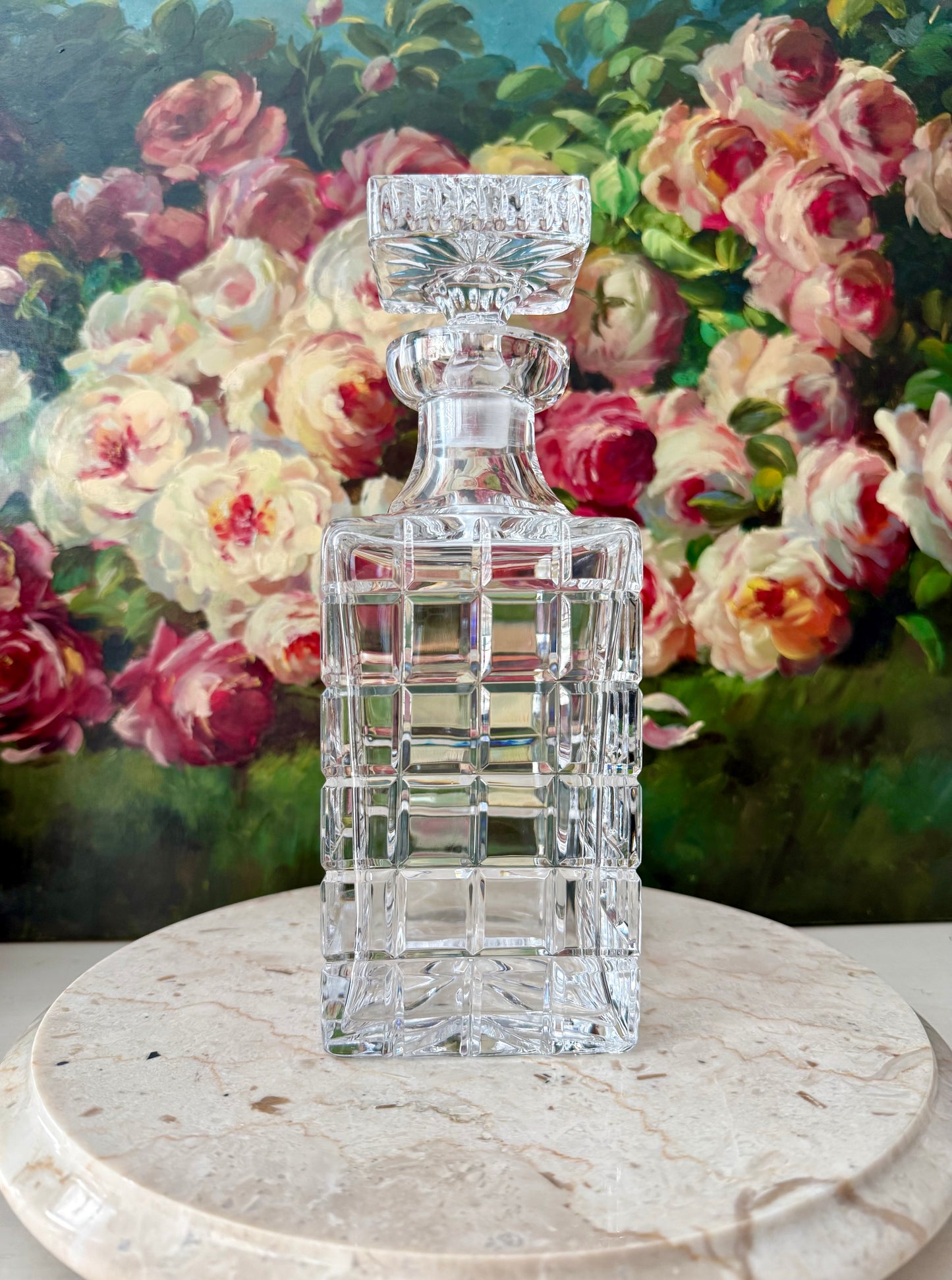 Atlantis Helsinki Style Vintage Cut Crystal Square Glass Whiskey Decanter with Stopper