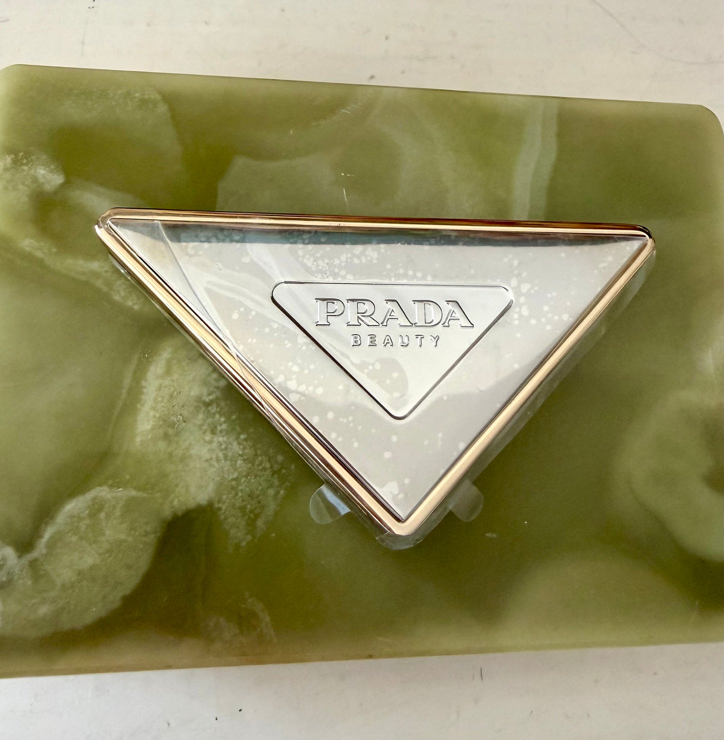 PRADA Beauty Metallic Triangle-shaped Makeup Double Mini Mirror Compact With Pouch Dust Bag - Made in Italy