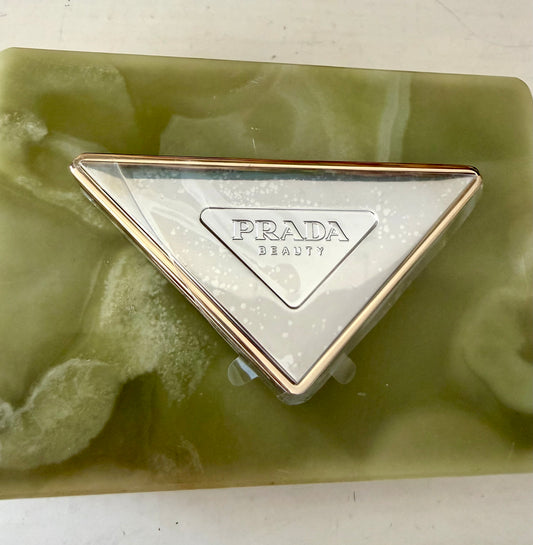 PRADA Beauty Metallic Triangle-shaped Makeup Double Mini Mirror Compact With Pouch Dust Bag - Made in Italy