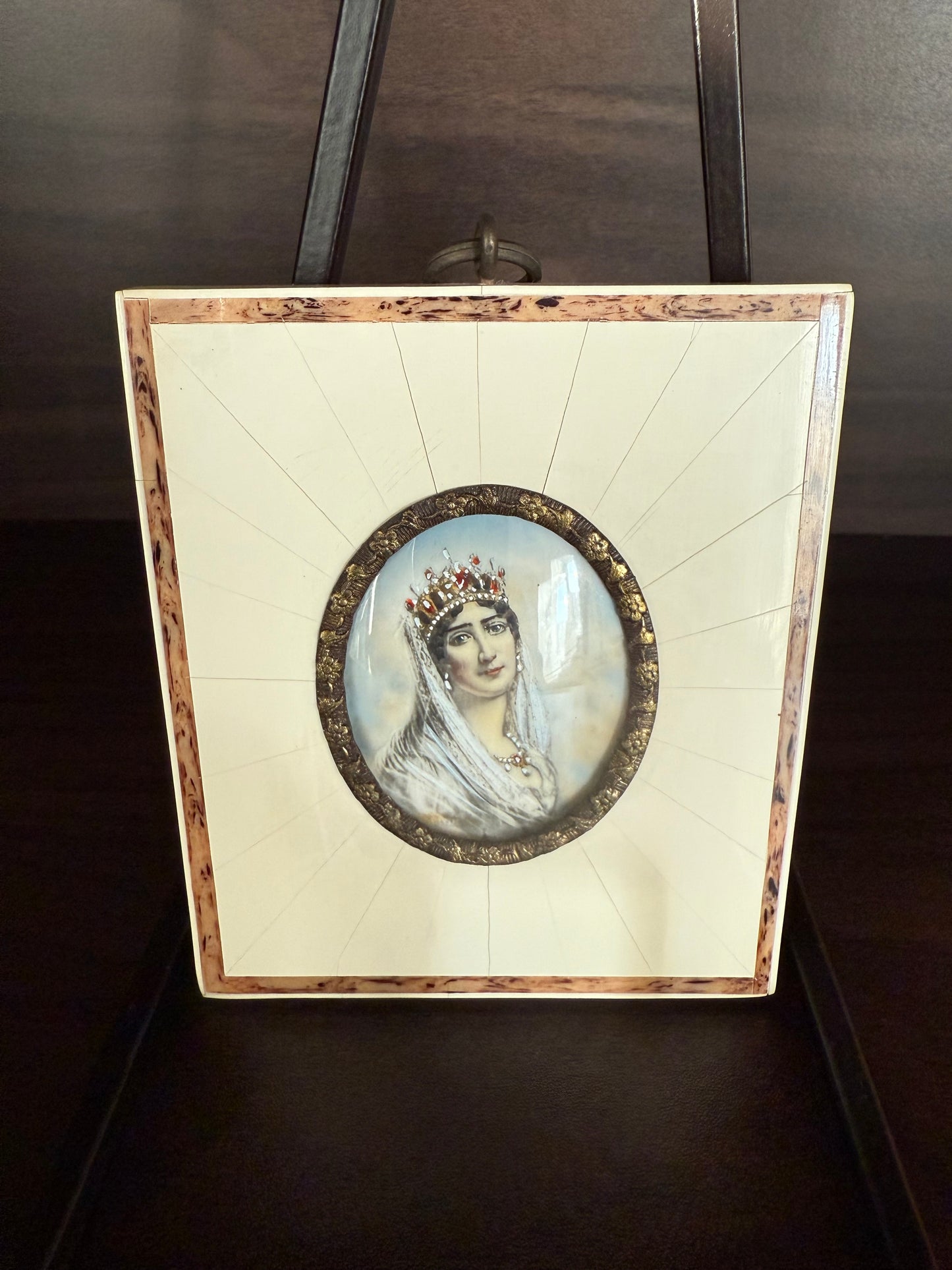 Antique early 20th-Century Miniature Hand-Painted Portrait of Empress Joséphine de Beauharnais, the first wife of Napoleon Bonaparte
