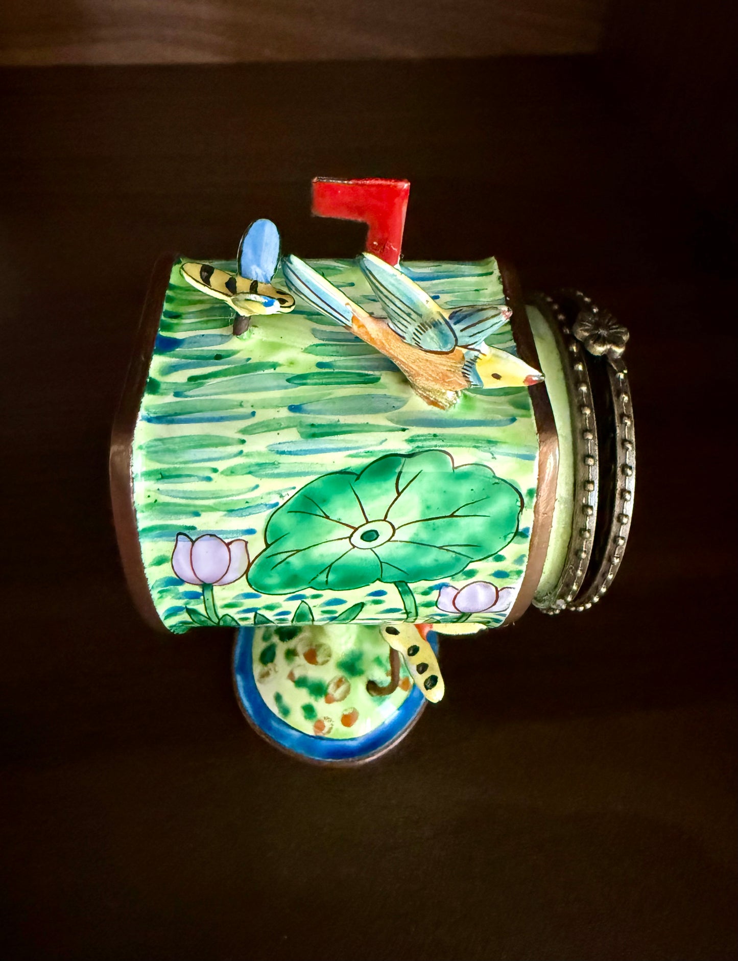 Vintage Hand-Painted Enamel on Copper Miniature Kelvin Chen Mailbox, Trinket Box and Stamps Holder - Numbered