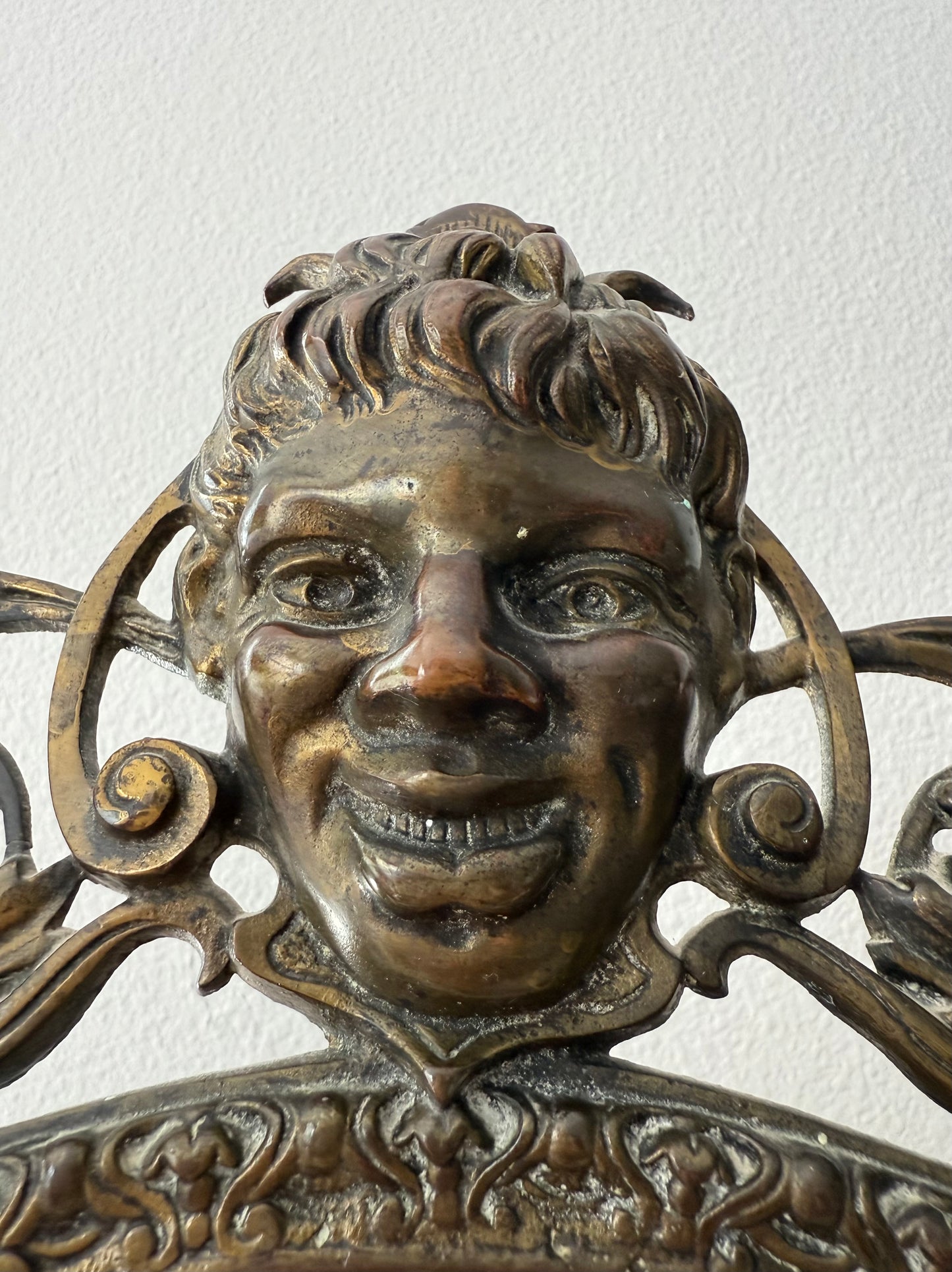 Antique Gilded Cast Iron Cherub and Lion Heads, Victorian French Style Ornate Vanity Table Mirror from Late 19th Century