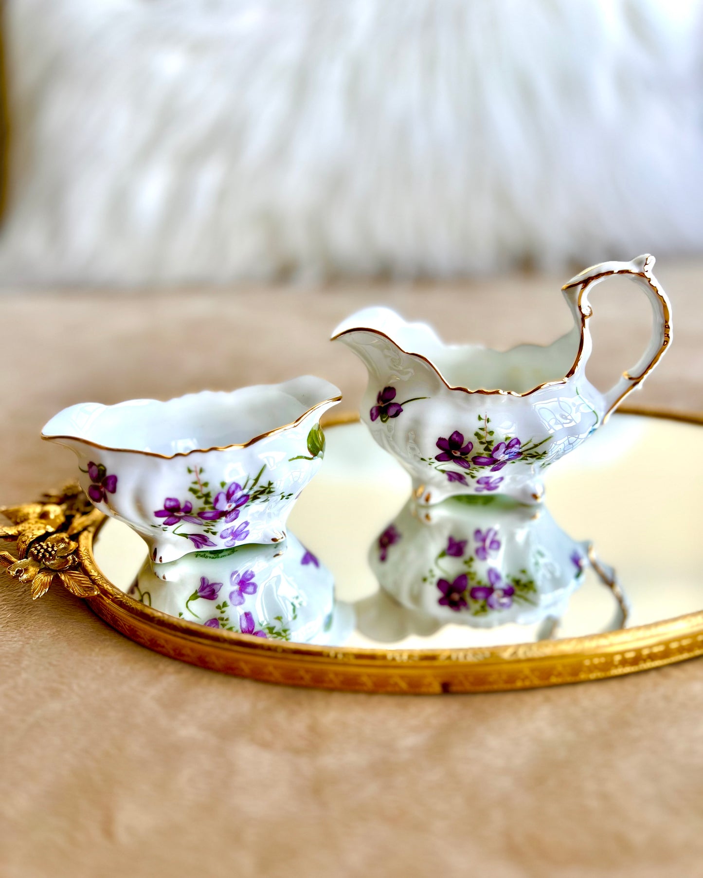 Hammersley Bone China Victorian Violets Creamer And Sugar Bowl Set