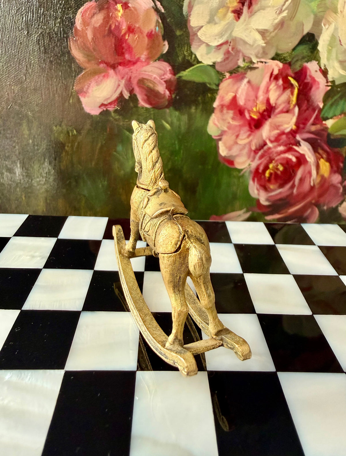 1970s Vintage Max Factor Gold-toned Metal “Rocking Horse” Perfume Compact