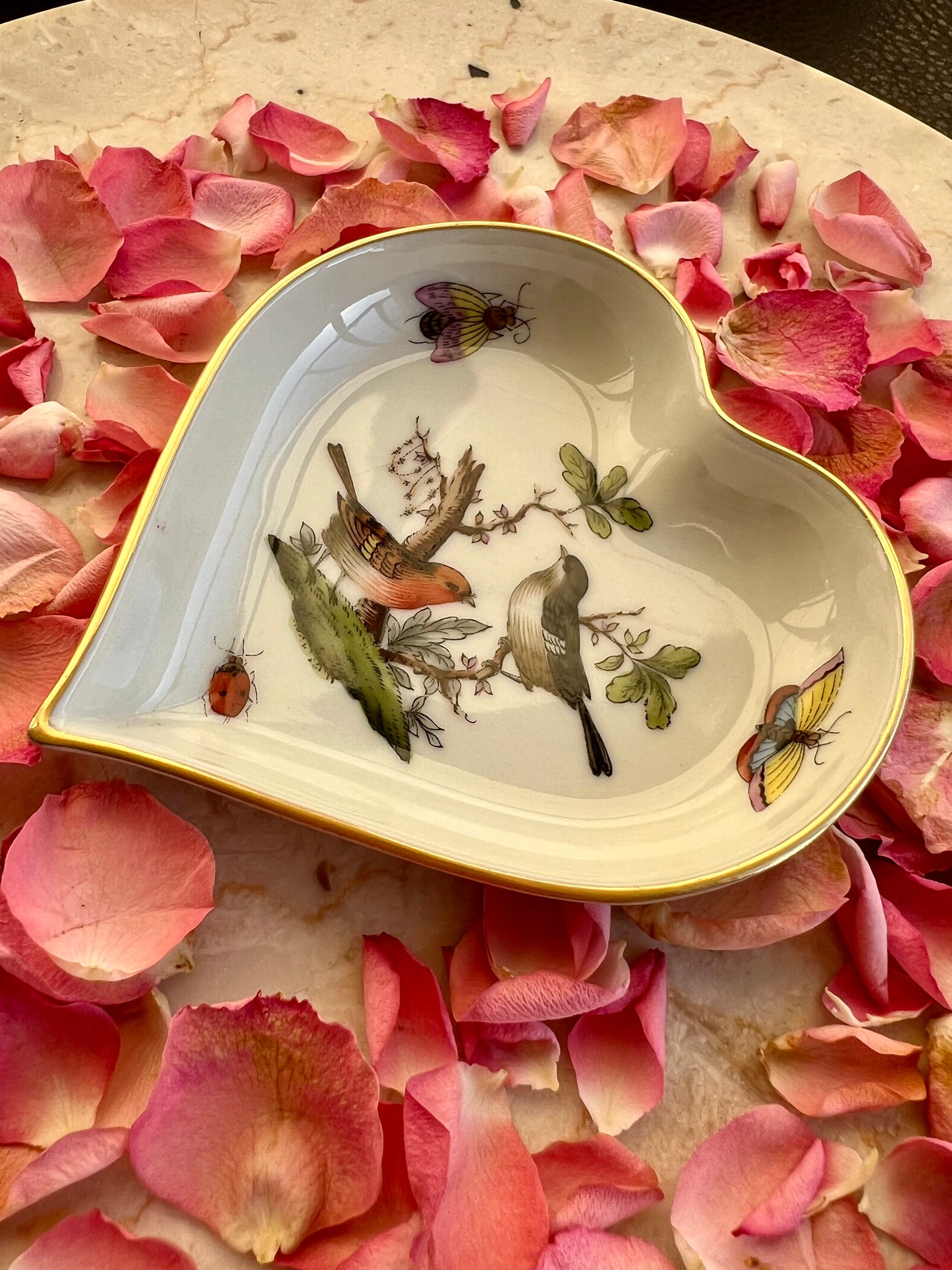 Herend Rothschild Bird Hand Painted Small Heart Tray Porcelain - Made in Hungary