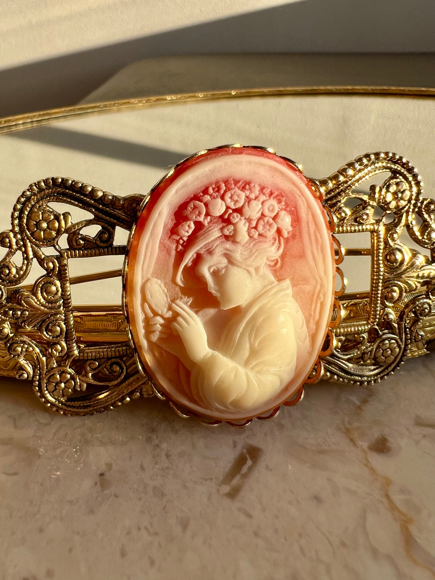 Cameo Pink and White Victorian Style Vintage Lady Hair Clip