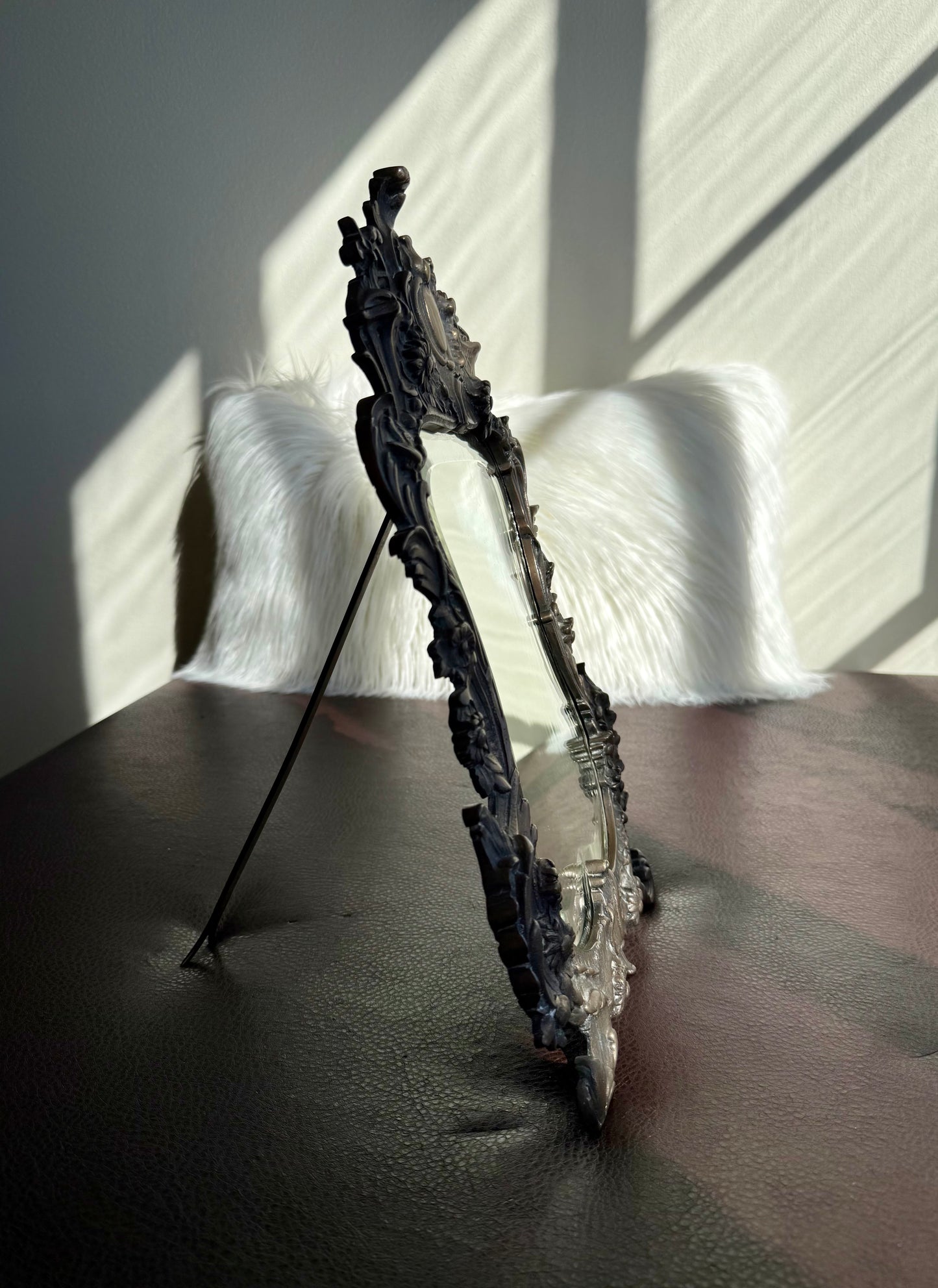 Antique Bronze Rococo Style French Big Table and Makeup Mirror from the 19th or Early 20th Century