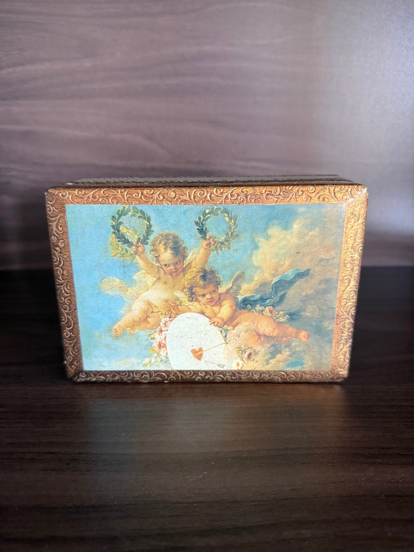 Italian Florentine Gold gilded, Handmade Wooden Vintage Jewelry or Trinket Box - Made in Italy