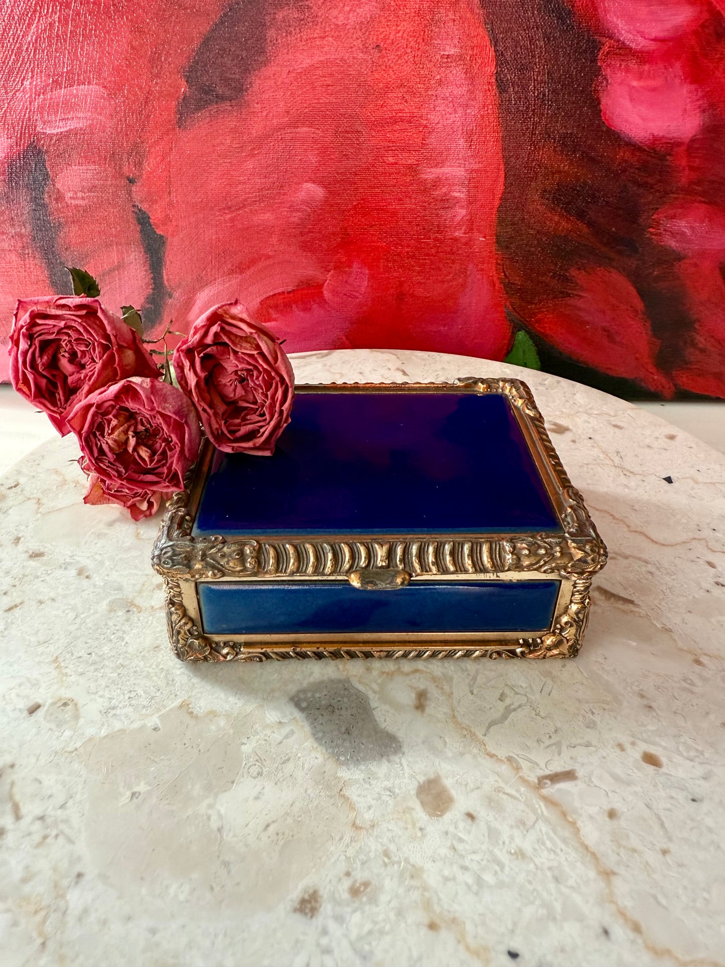 Royal Bovano Italian Style Cobalt Blue Enamel Vintage Cigarette Case or Jewelry Box from the 1950s or 1960s