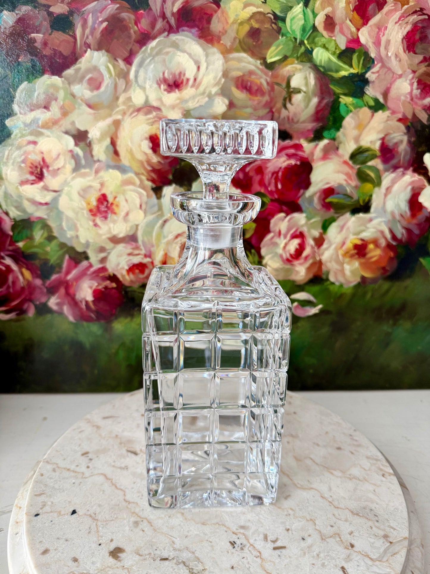 Atlantis Helsinki Style Vintage Cut Crystal Square Glass Whiskey Decanter with Stopper
