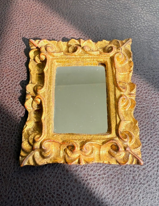 Italian Florentine Gold gilded Wooden Miniature Mirror, Handmade Vintage Wall Decor