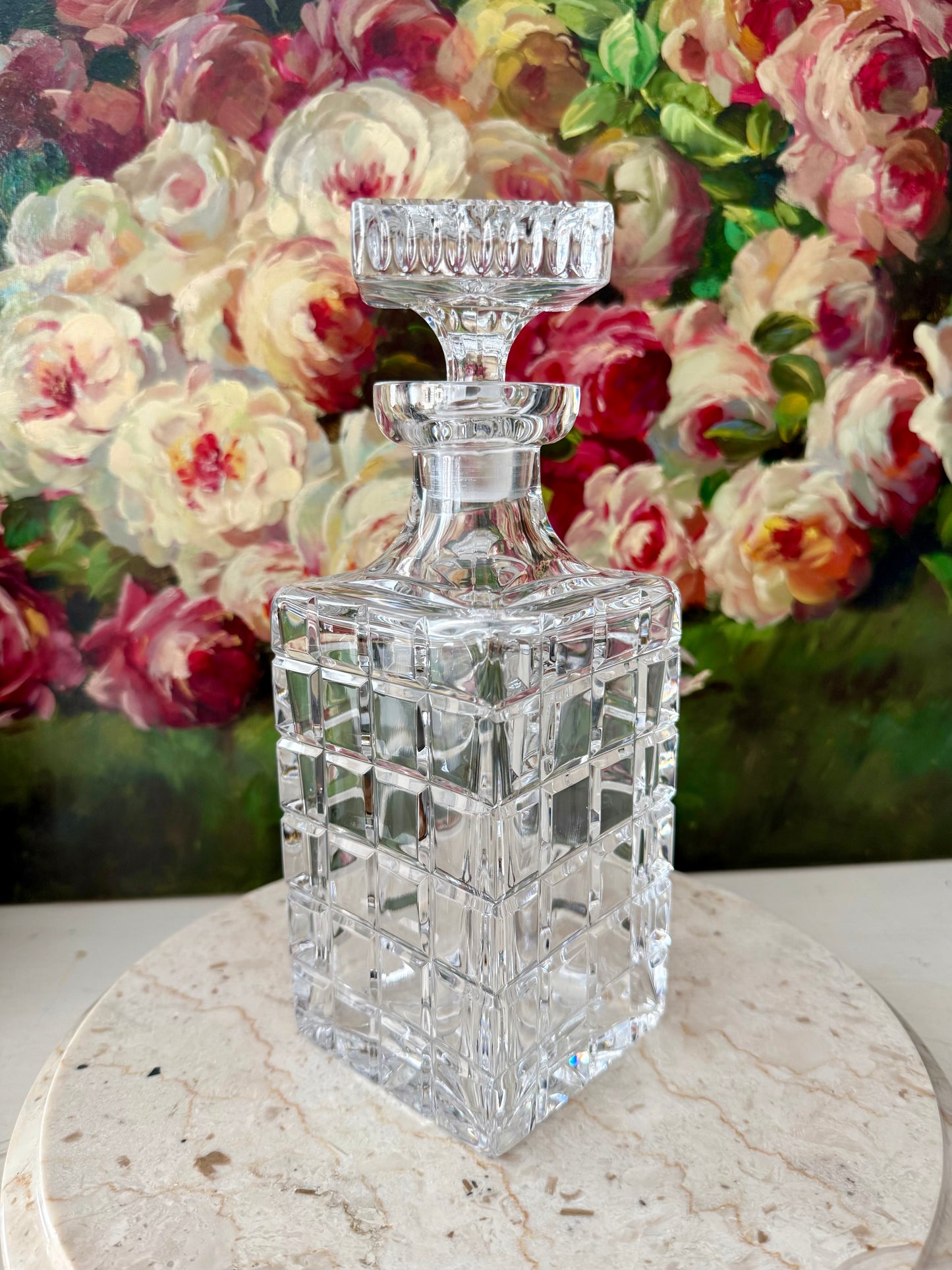 Atlantis Helsinki Style Vintage Cut Crystal Square Glass Whiskey Decanter with Stopper