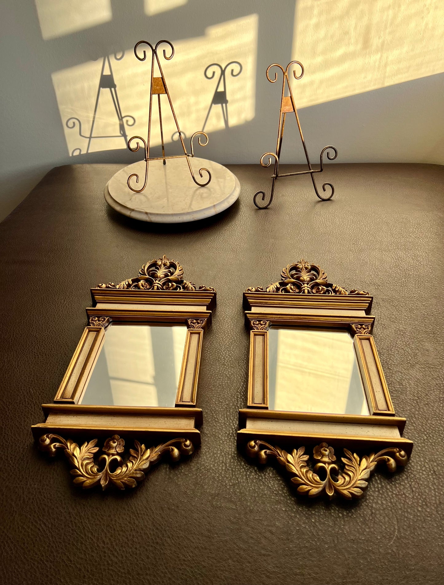 Syroco Decorative Rococo Style Gilded Vintage Wall or Shelf Mirrors (2 pcs)