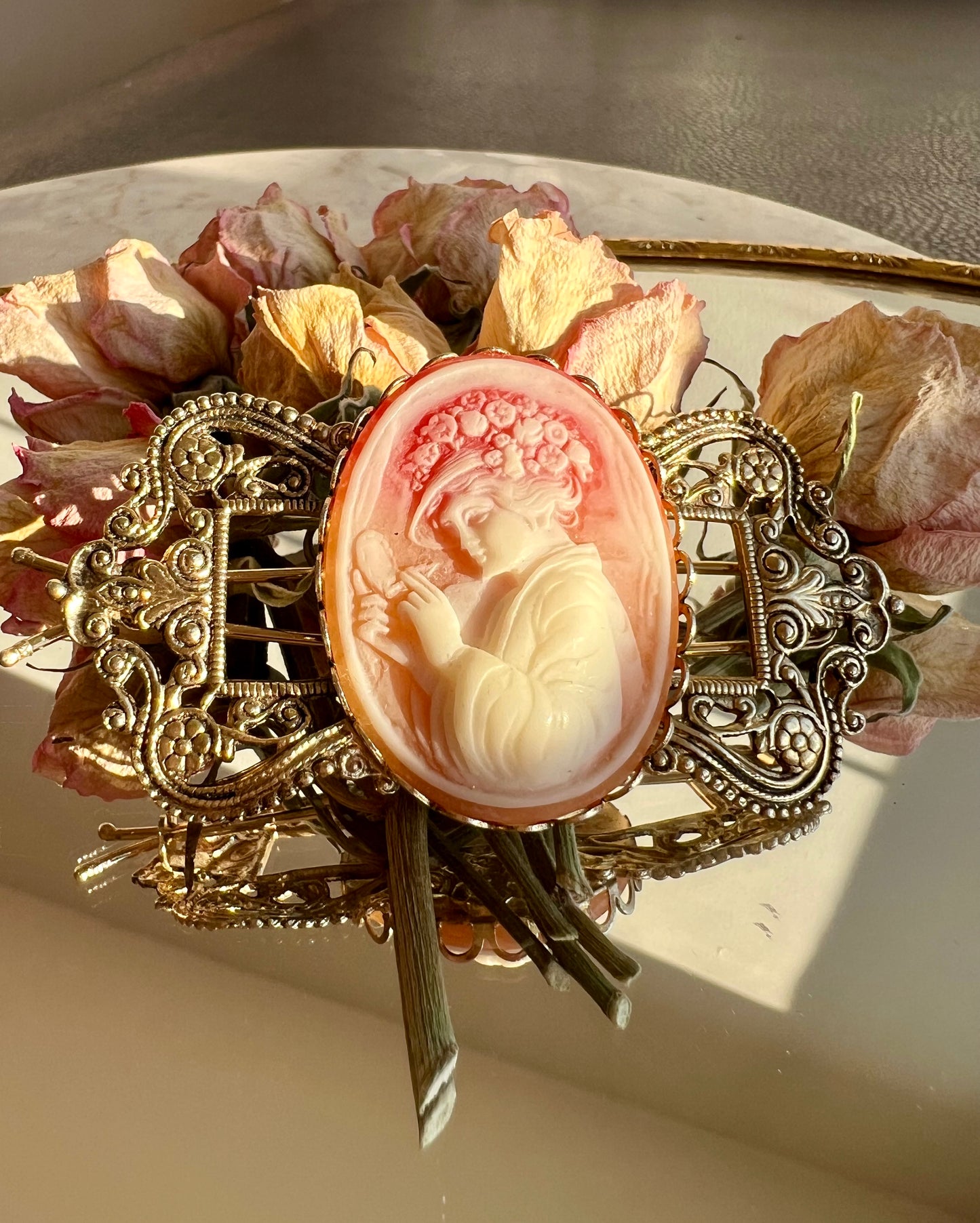 Cameo Pink and White Victorian Style Vintage Lady Hair Clip