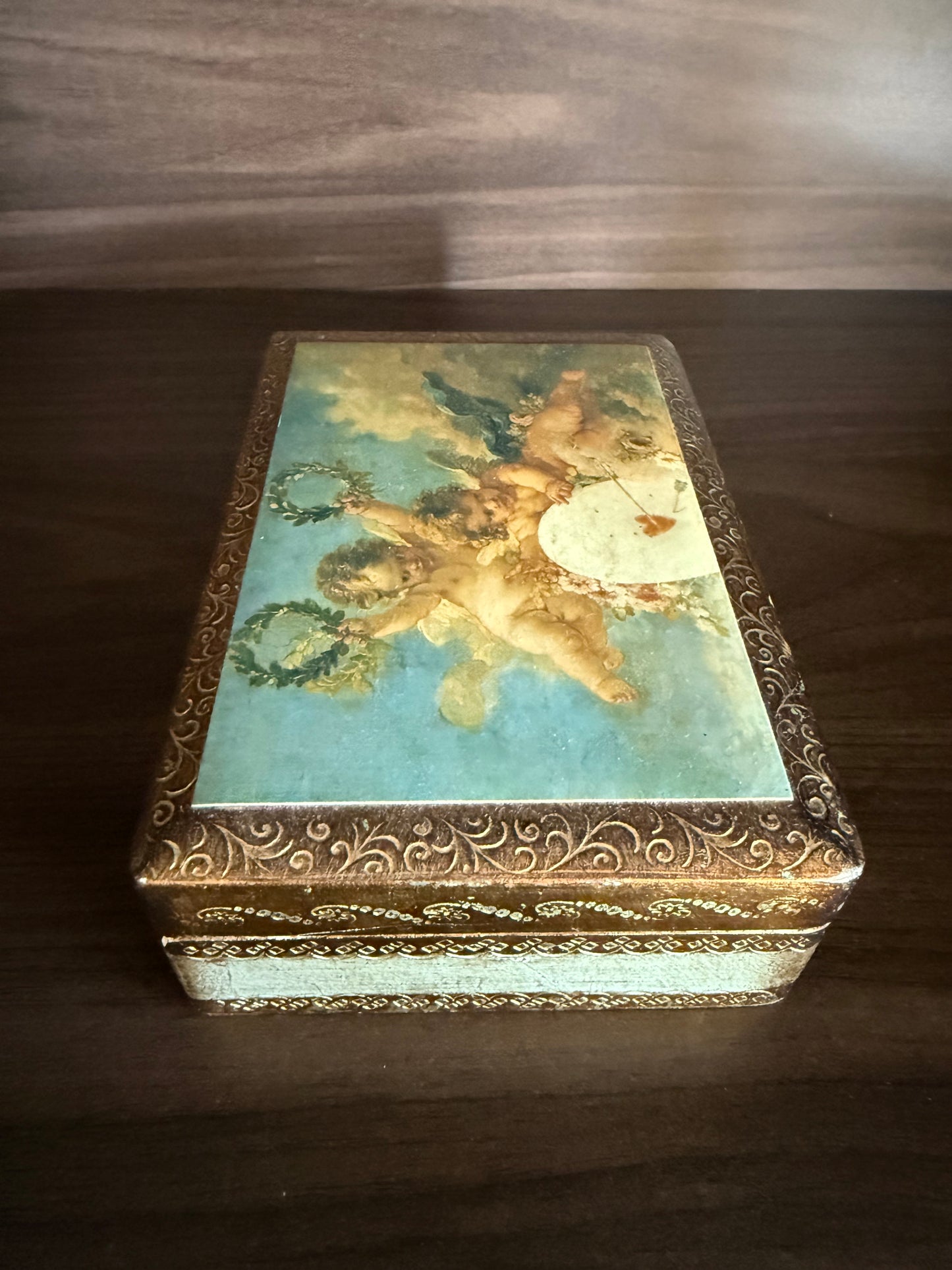 Italian Florentine Gold gilded, Handmade Wooden Vintage Jewelry or Trinket Box - Made in Italy