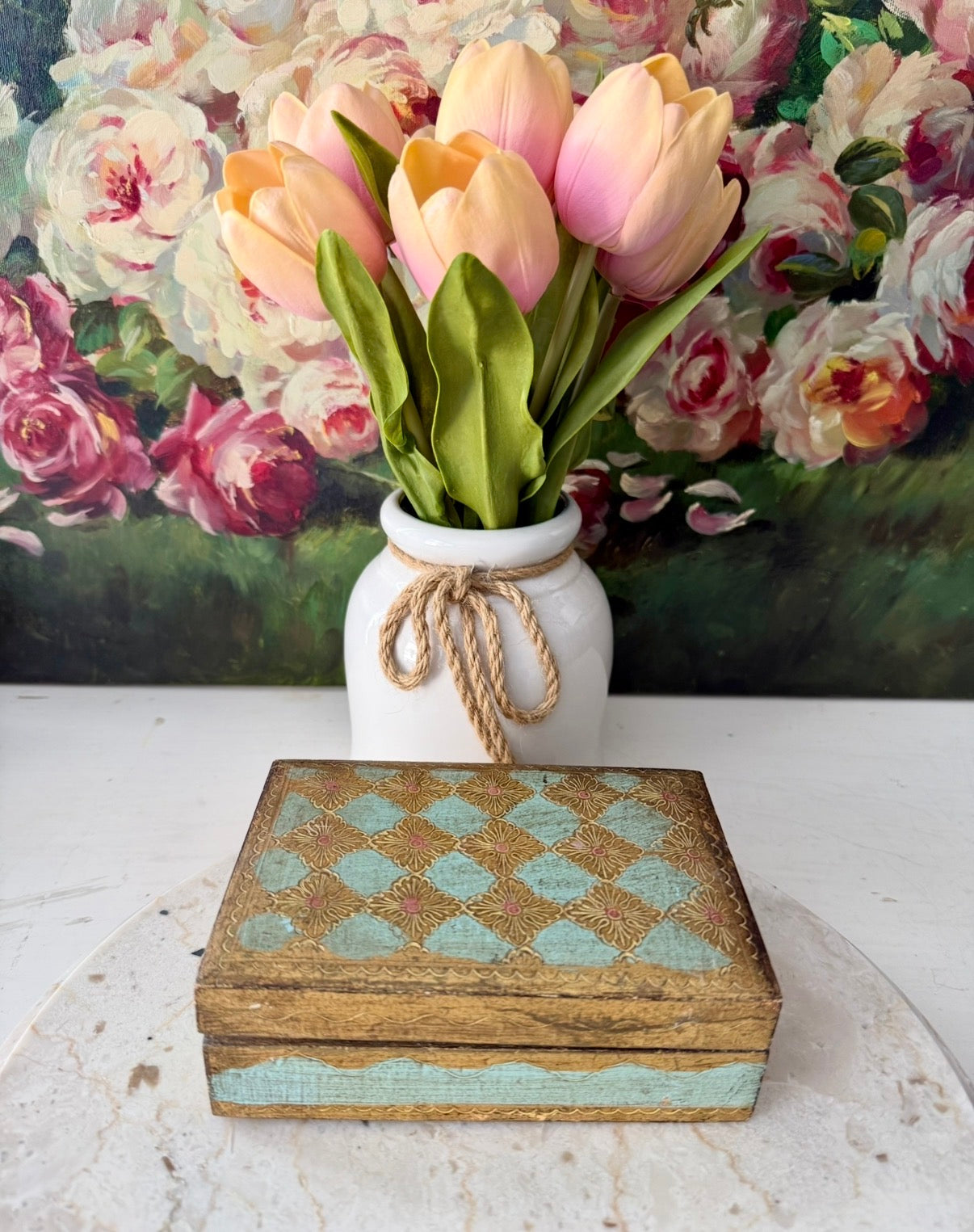 Italian Vintage Florentine Gold Gilt Wooden Handmade Jewelry Box