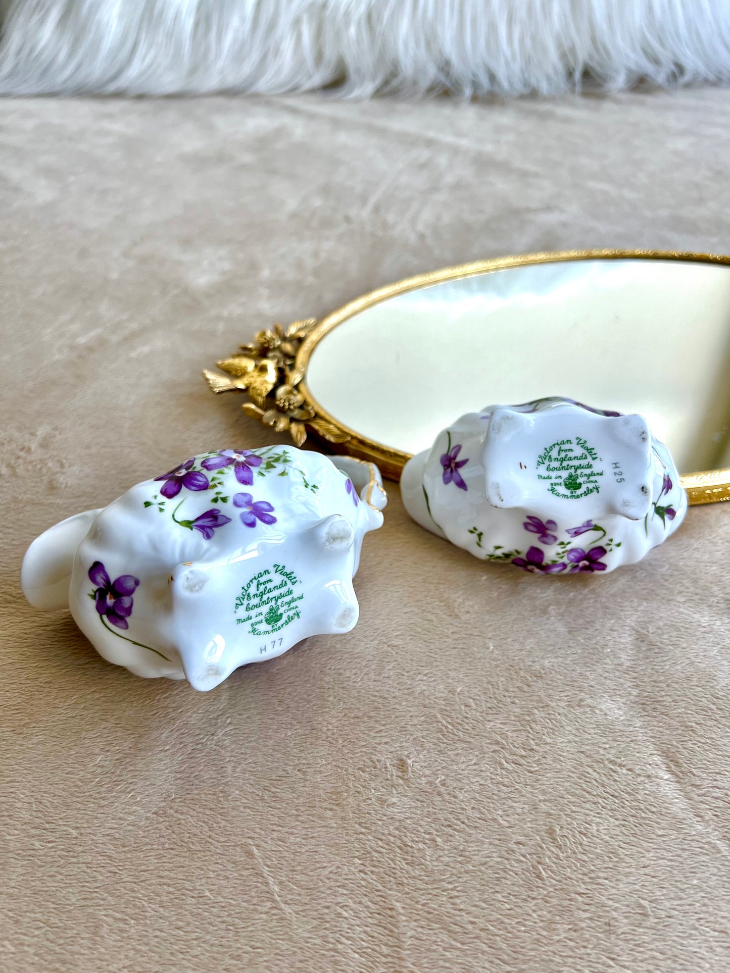 Hammersley Bone China Victorian Violets Creamer And Sugar Bowl Set, Made in England