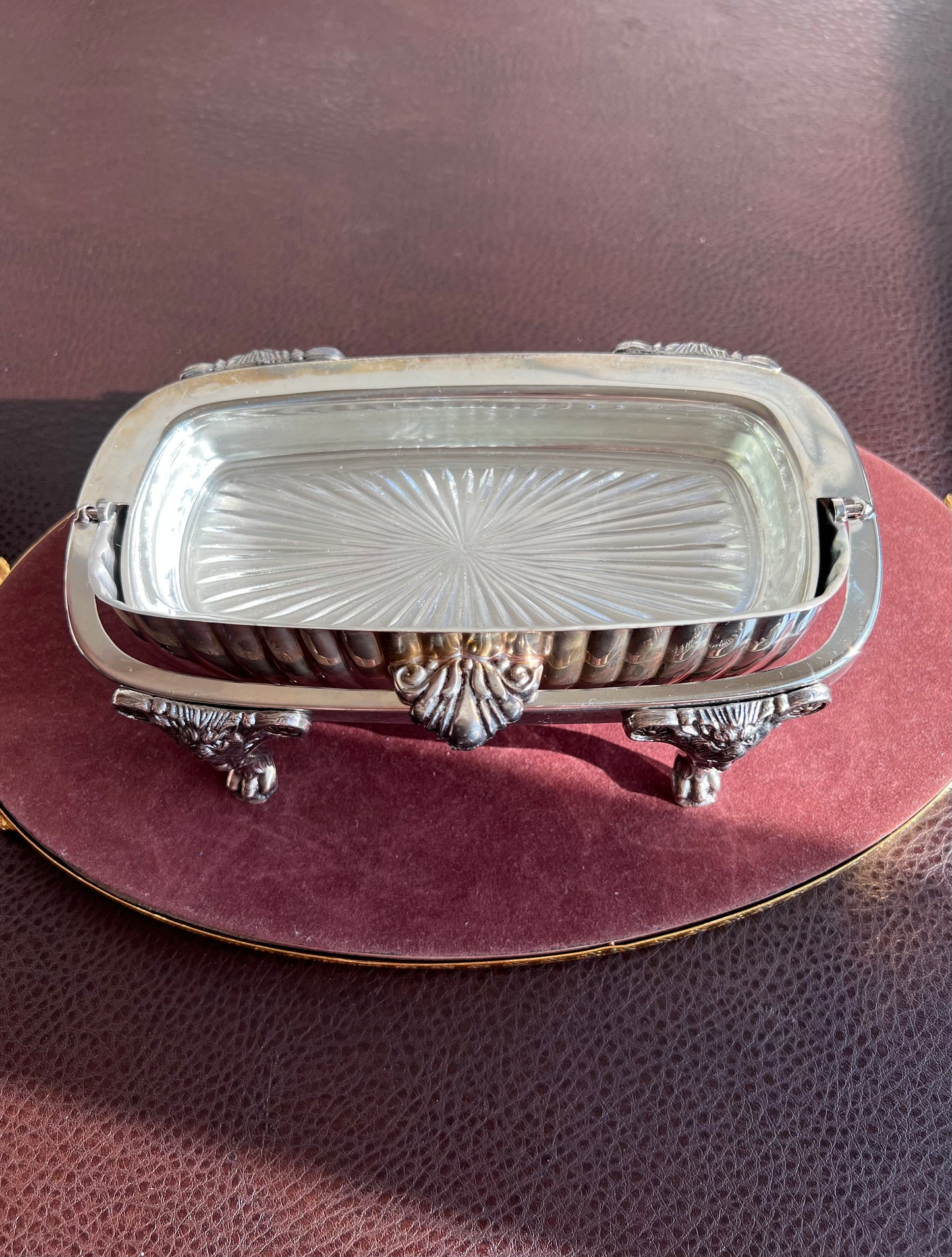 Antique F.B Rogers Silver-Plated Lion Head and Footed Butter Dish Victorian Covered Roll Top - Glass Insert