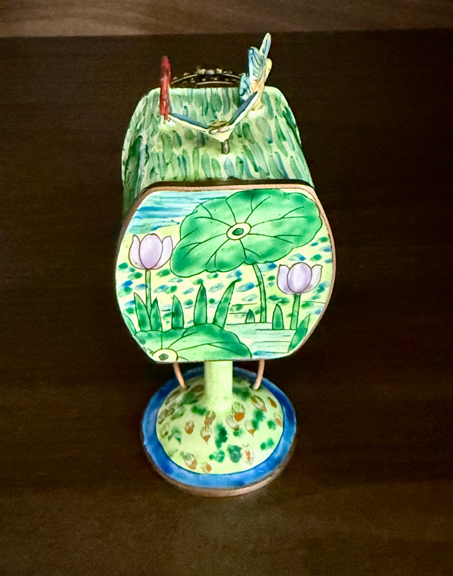 Vintage Hand-Painted Enamel on Copper Miniature Kelvin Chen Mailbox, Trinket Box and Stamps Holder - Numbered
