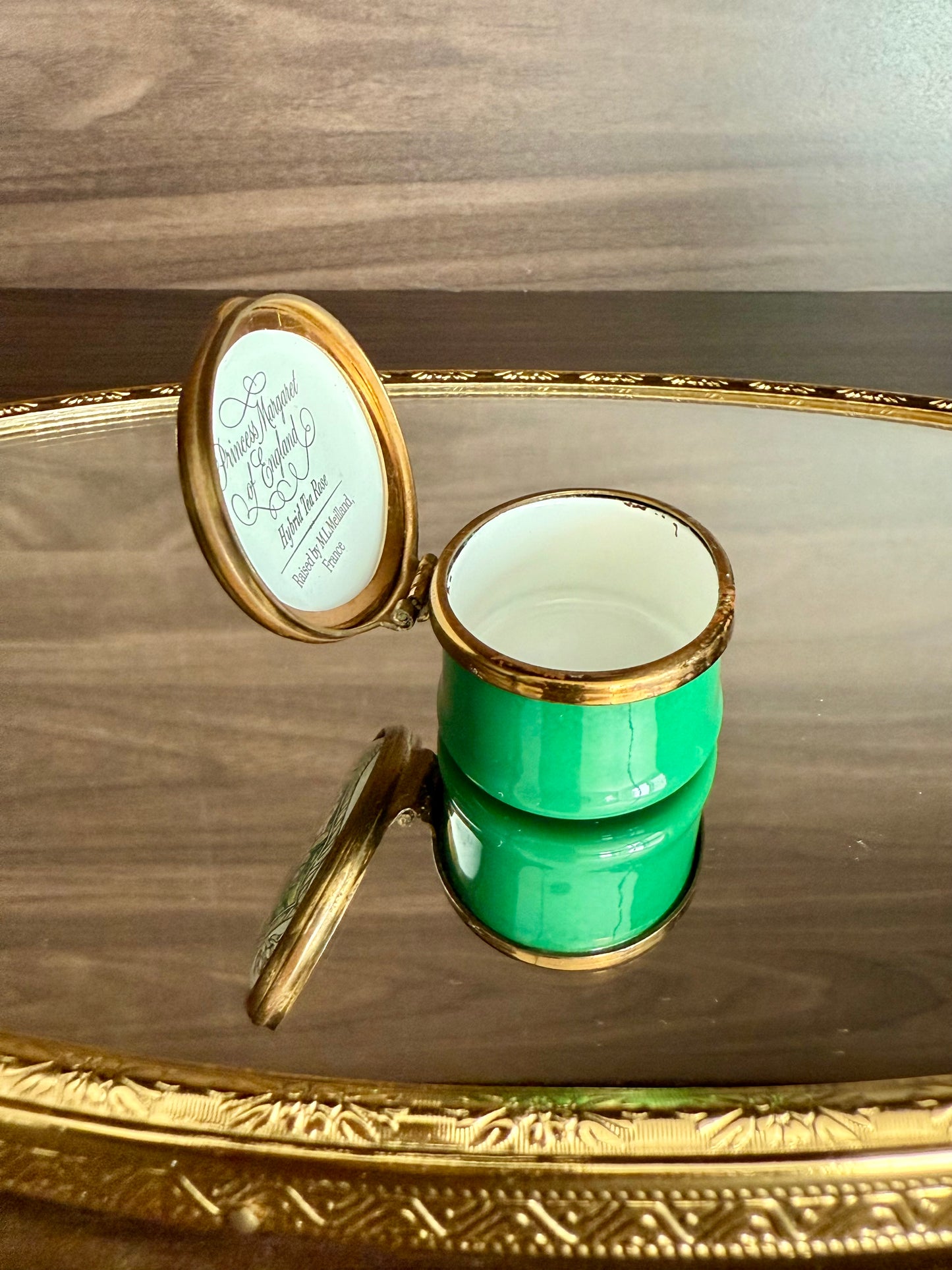 Bilston & Battersea Enamels Vintage Princess Margaret of England Hybrid Tea Rose Jewelry or Trinket Box - Made in England