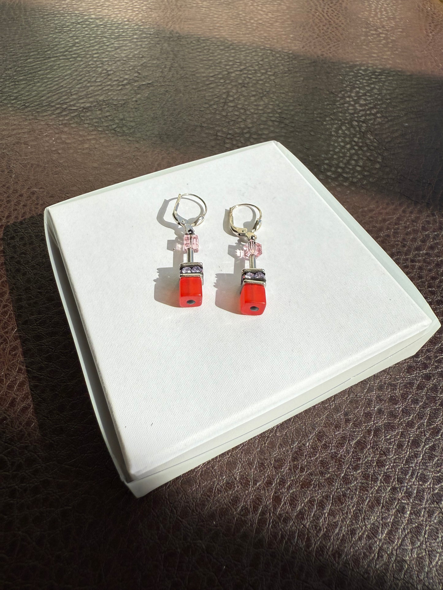 CoEur De Lion Geo Cube Red Earrings in Original Box