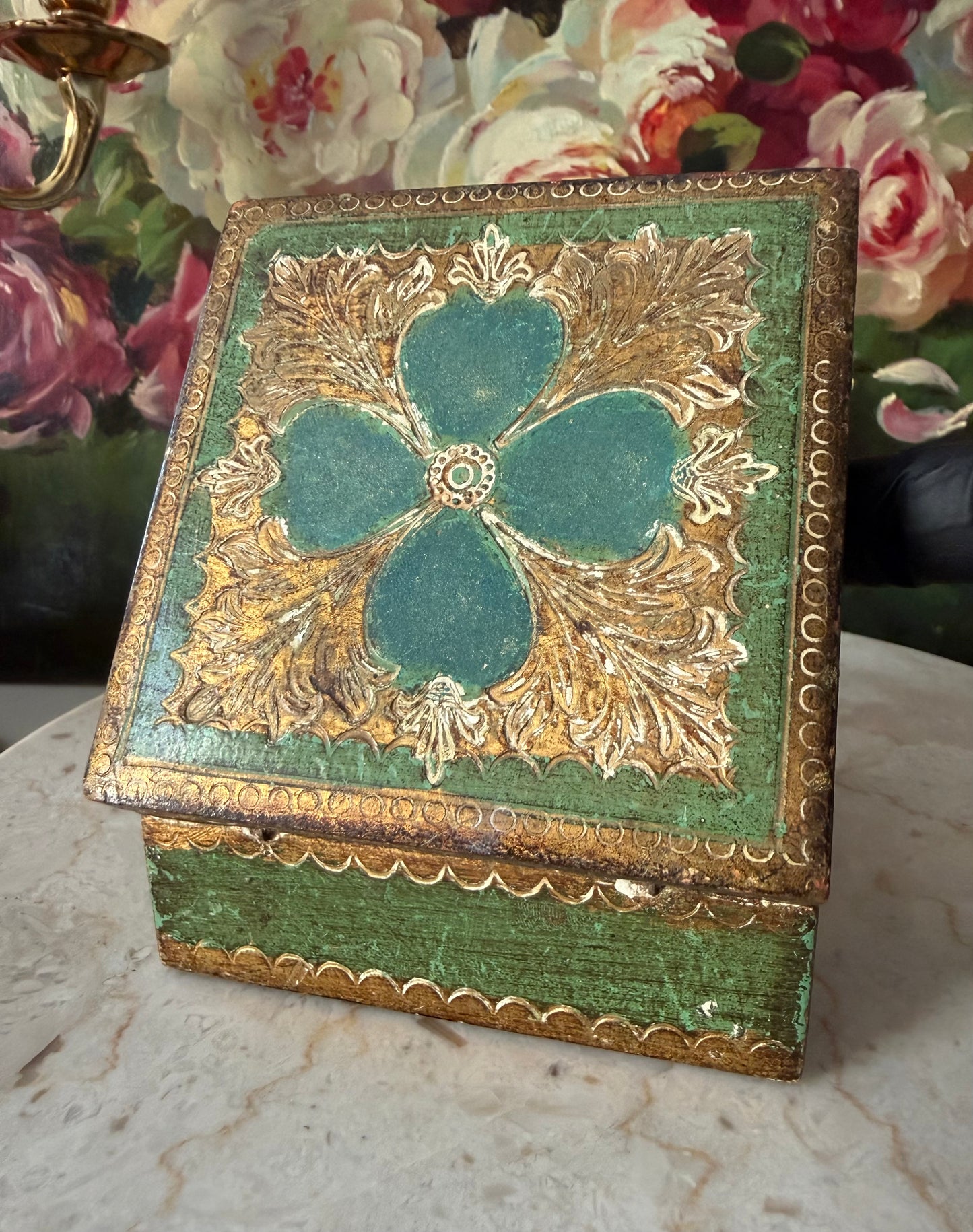 Italian Style Florentine Gold-gilded Wooden Vintage Jewelry or Trinket Box