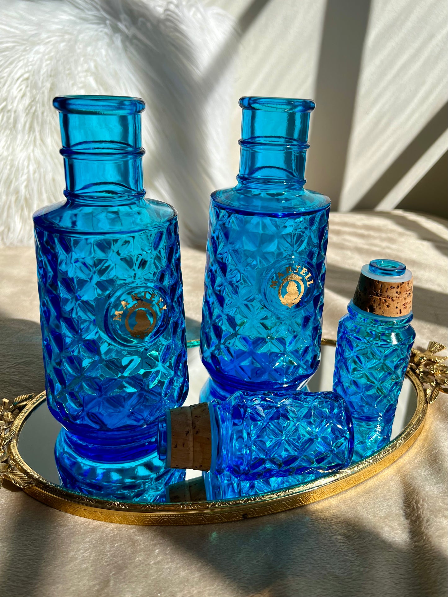 Beautiful Martell Blue Glass Bottle Vintage Decanters ($ 52/pcs)