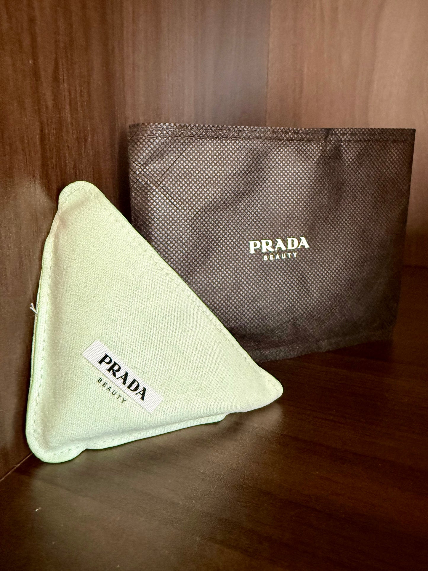 PRADA Beauty Metallic Triangle-shaped Makeup Double Mini Mirror Compact With Pouch Dust Bag - Made in Italy